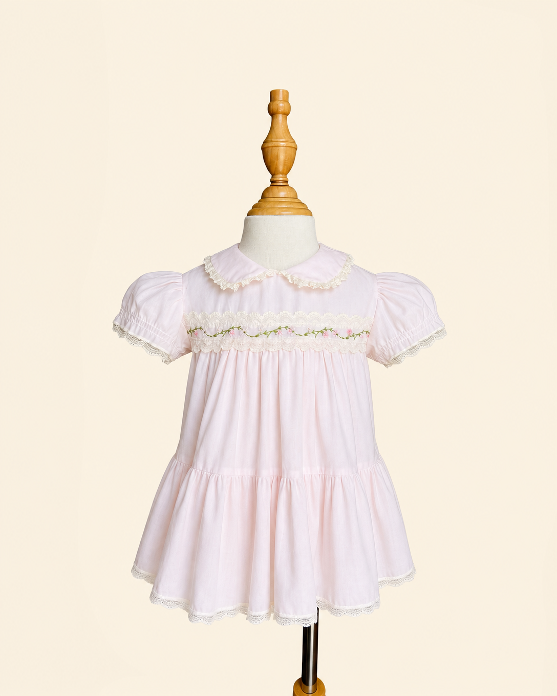 BRYAN - Sweet Pink Heirloom Lace Collar Embroidered Dress
