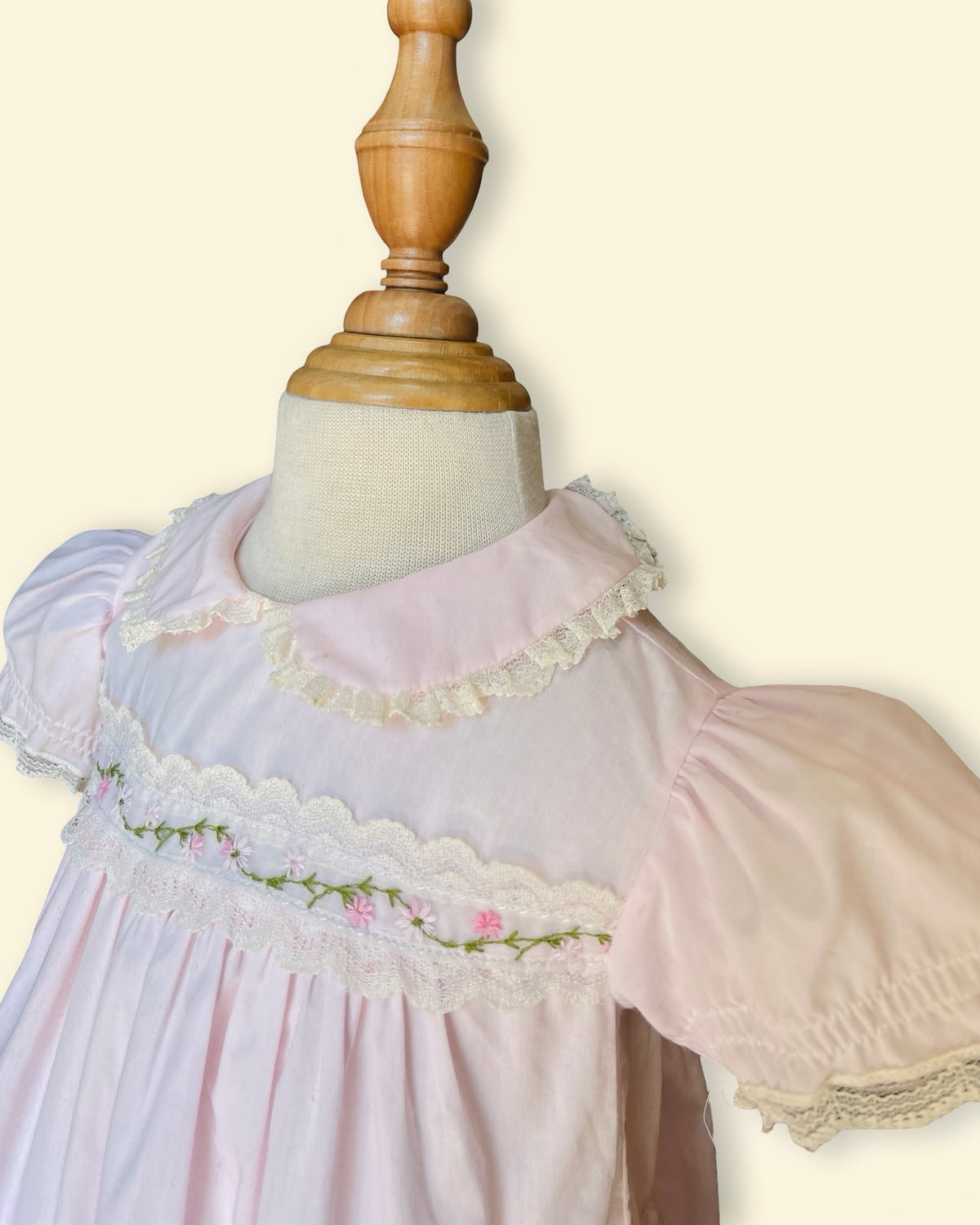 BRYAN - Sweet Pink Heirloom Lace Collar Embroidered Dress