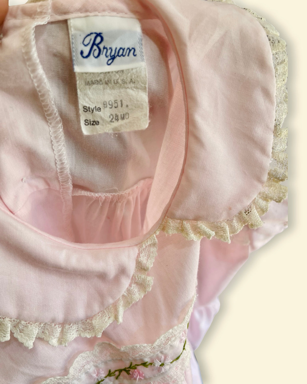 BRYAN - Sweet Pink Heirloom Lace Collar Embroidered Dress