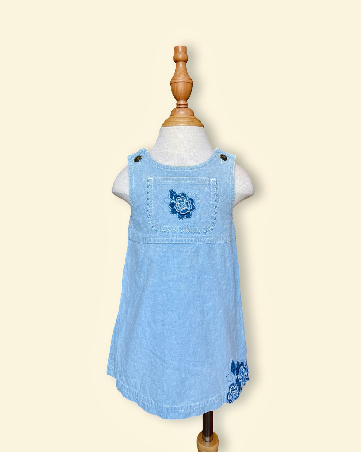 Vintage Oshkosh - Sweet Blue Denim Flower Appliqué Dress