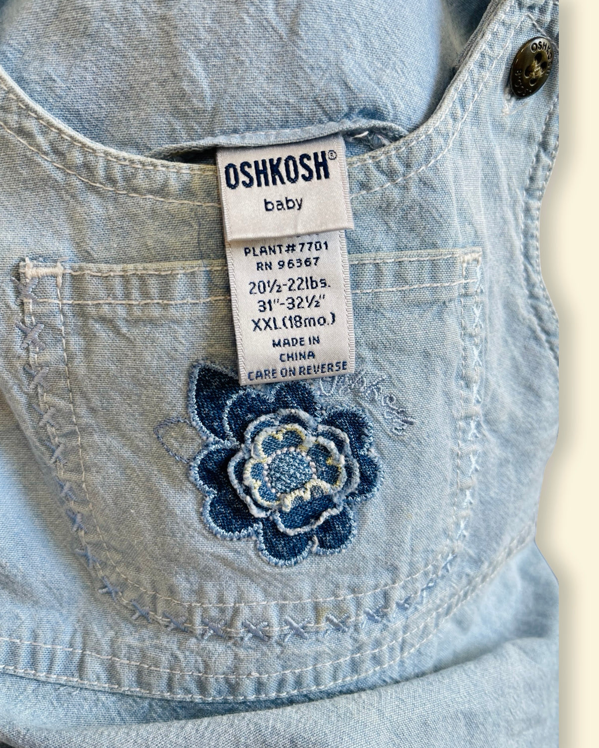 Vintage Oshkosh - Sweet Blue Denim Flower Appliqué Dress