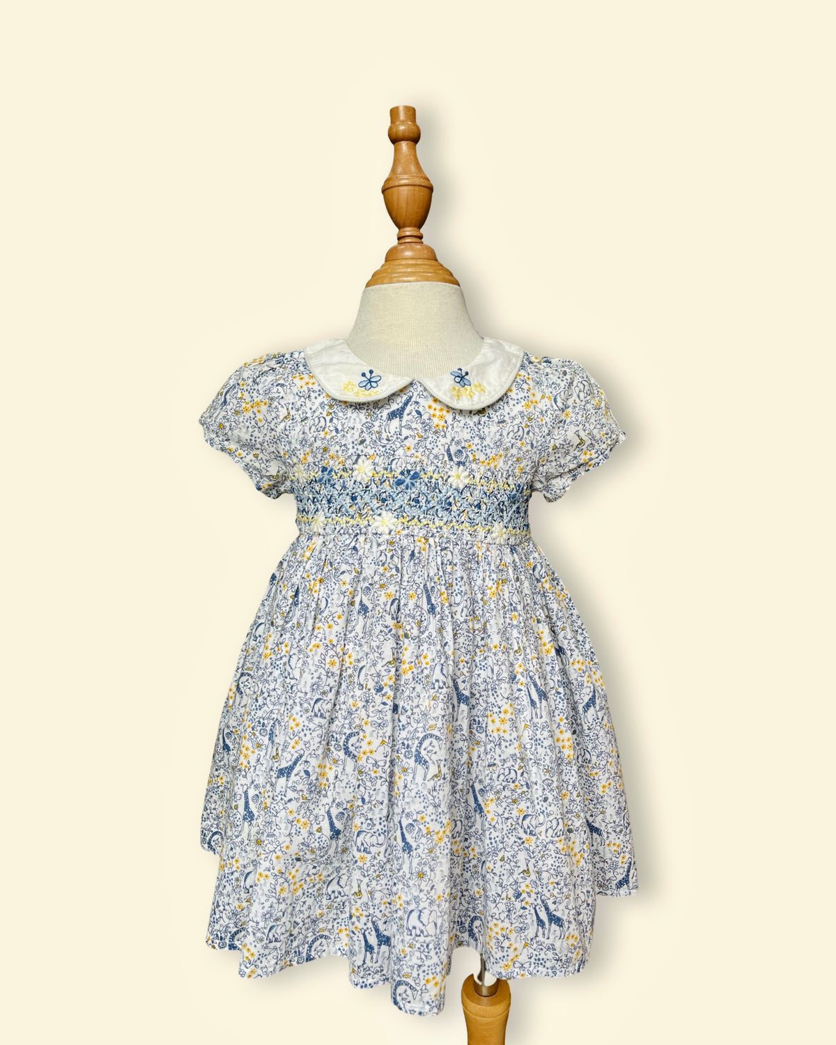 NEXT Blue & Yellow Floral Smocked Collar Dress