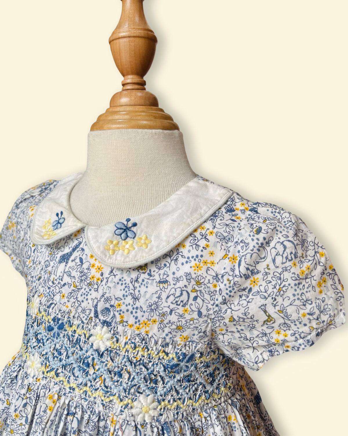 NEXT Blue & Yellow Floral Smocked Collar Dress