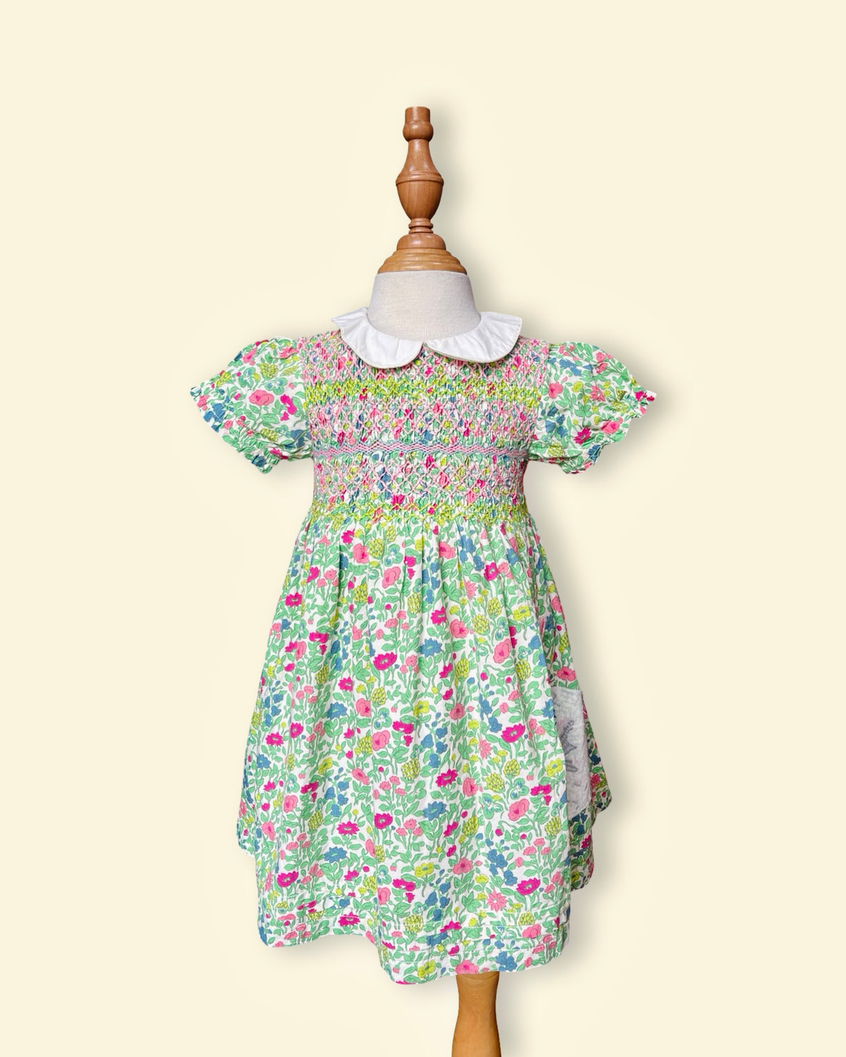 Baby Boden Colorful Floral Smocked Puff Sleeve Dress