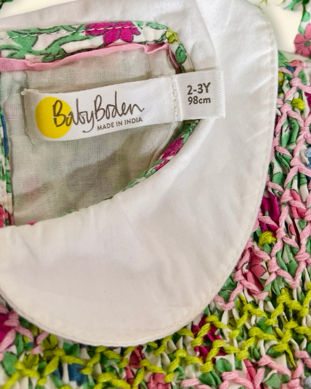 Baby Boden Colorful Floral Smocked Puff Sleeve Dress