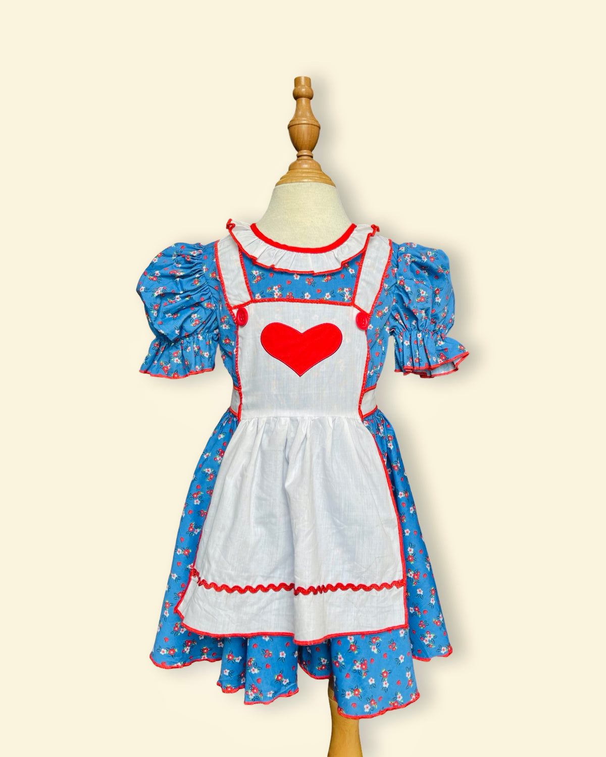 Vintage Blue Floral Heart Appliqué Dress
