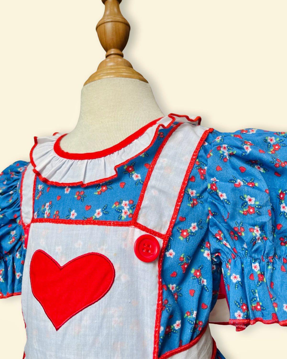 Vintage Blue Floral Heart Appliqué Dress