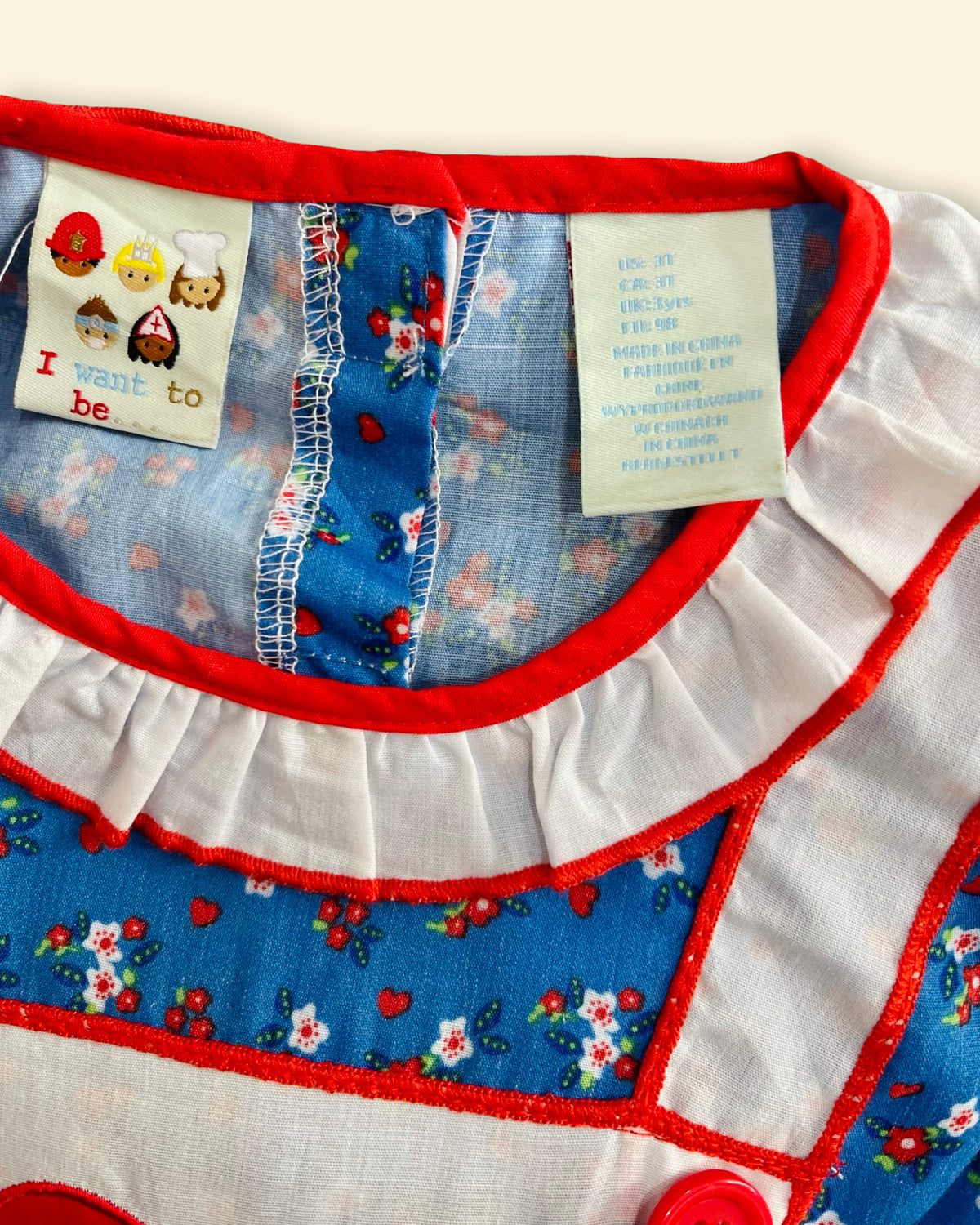Vintage Blue Floral Heart Appliqué Dress