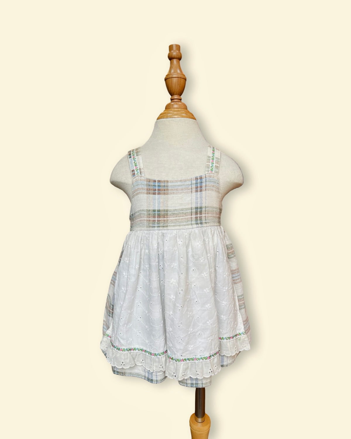 Sun Kids - Vintage Plaid Eyelet Lace Layered Dress