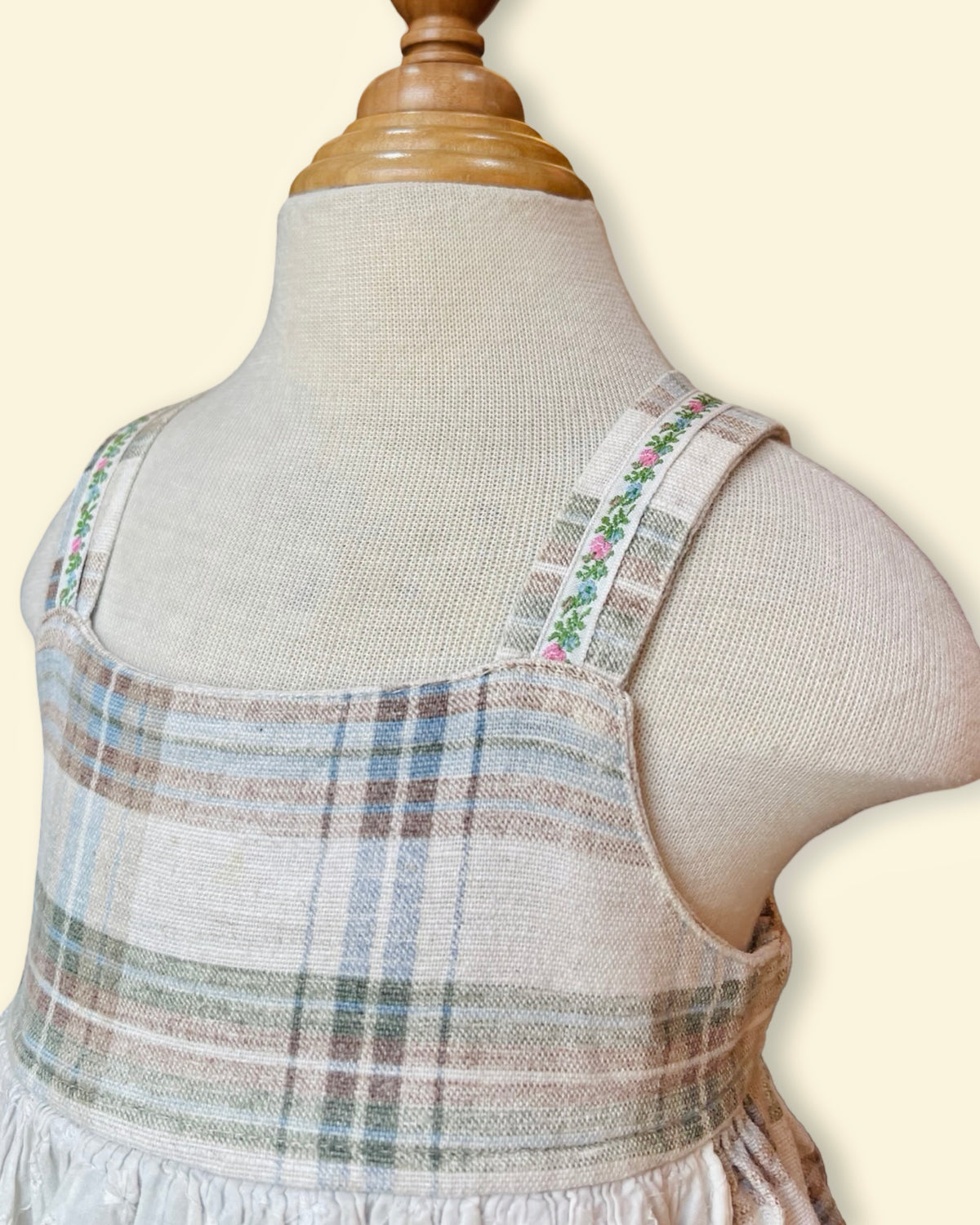 Sun Kids - Vintage Plaid Eyelet Lace Layered Dress