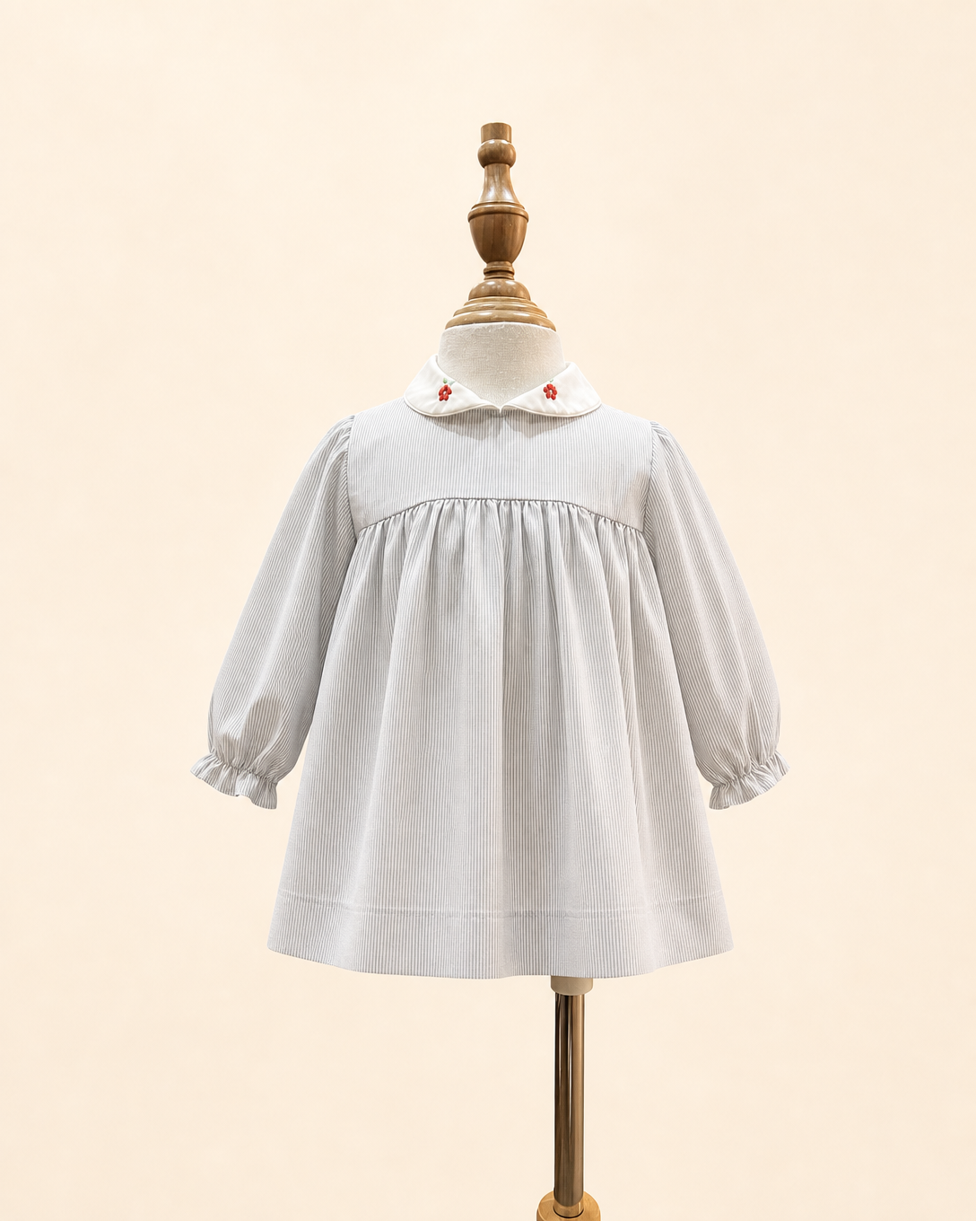 Vintage Classic White Pinstripe Embroidered Collar Dress