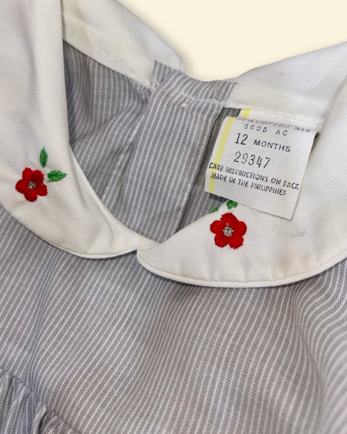 Vintage Classic White Pinstripe Embroidered Collar Dress