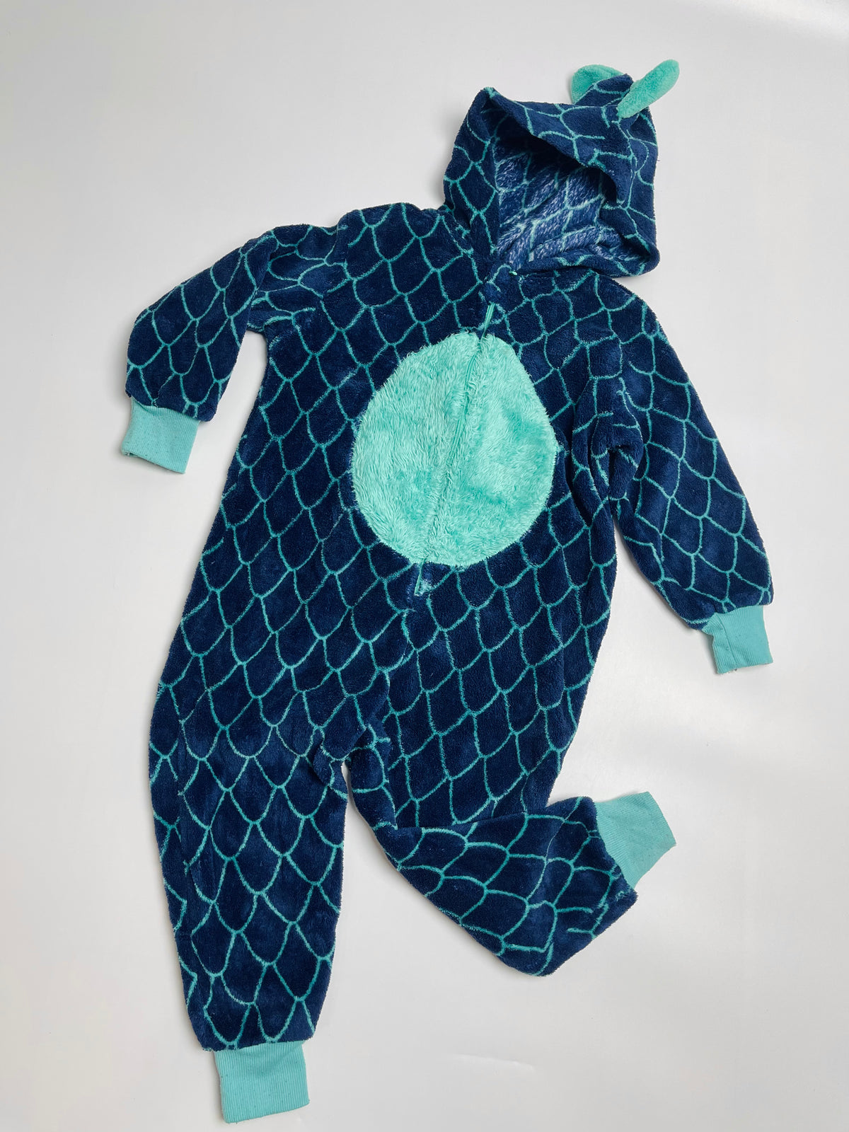 Dinosaur Plush Hooded Romper – Navy & Teal