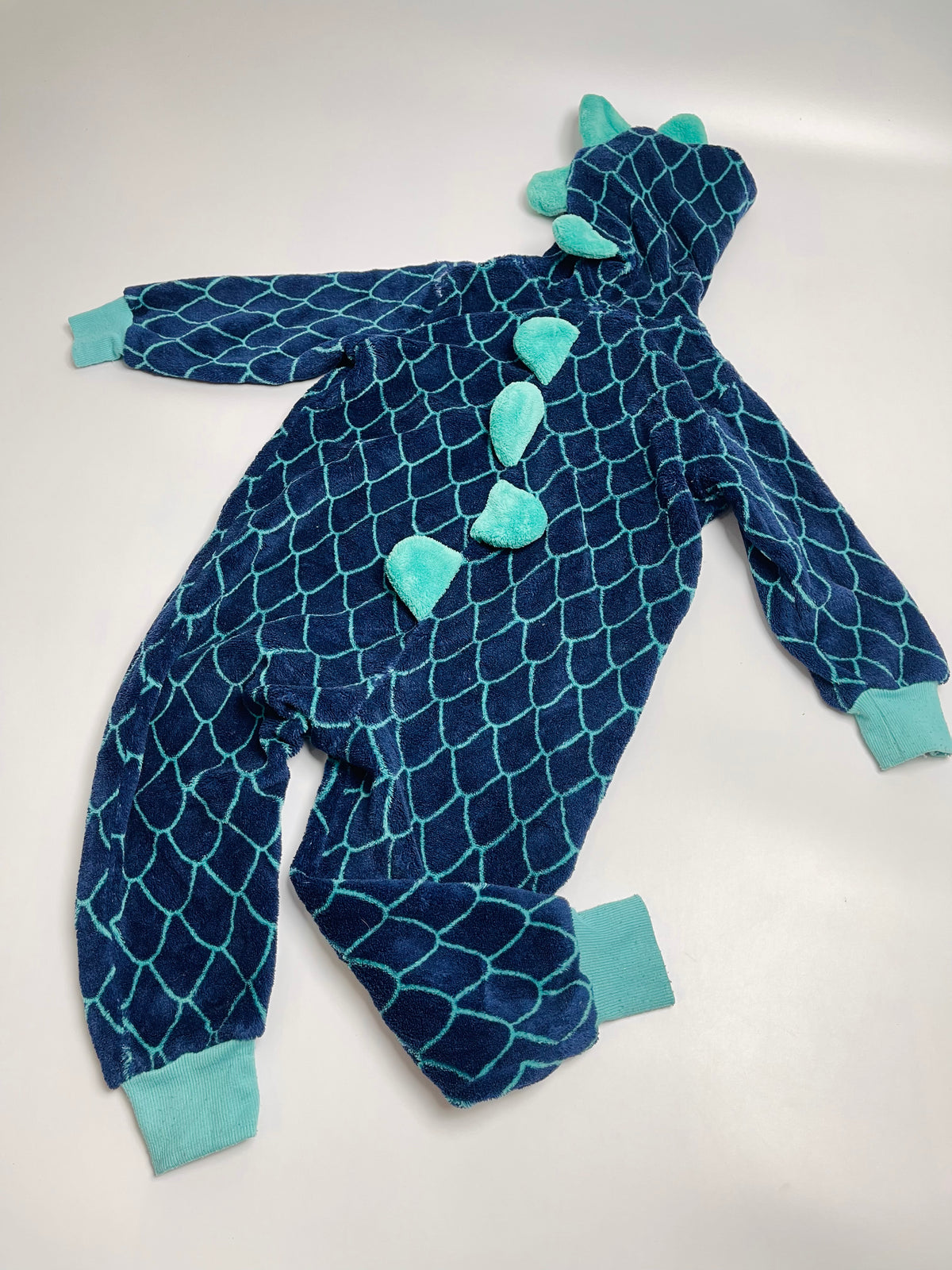Dinosaur Plush Hooded Romper – Navy & Teal
