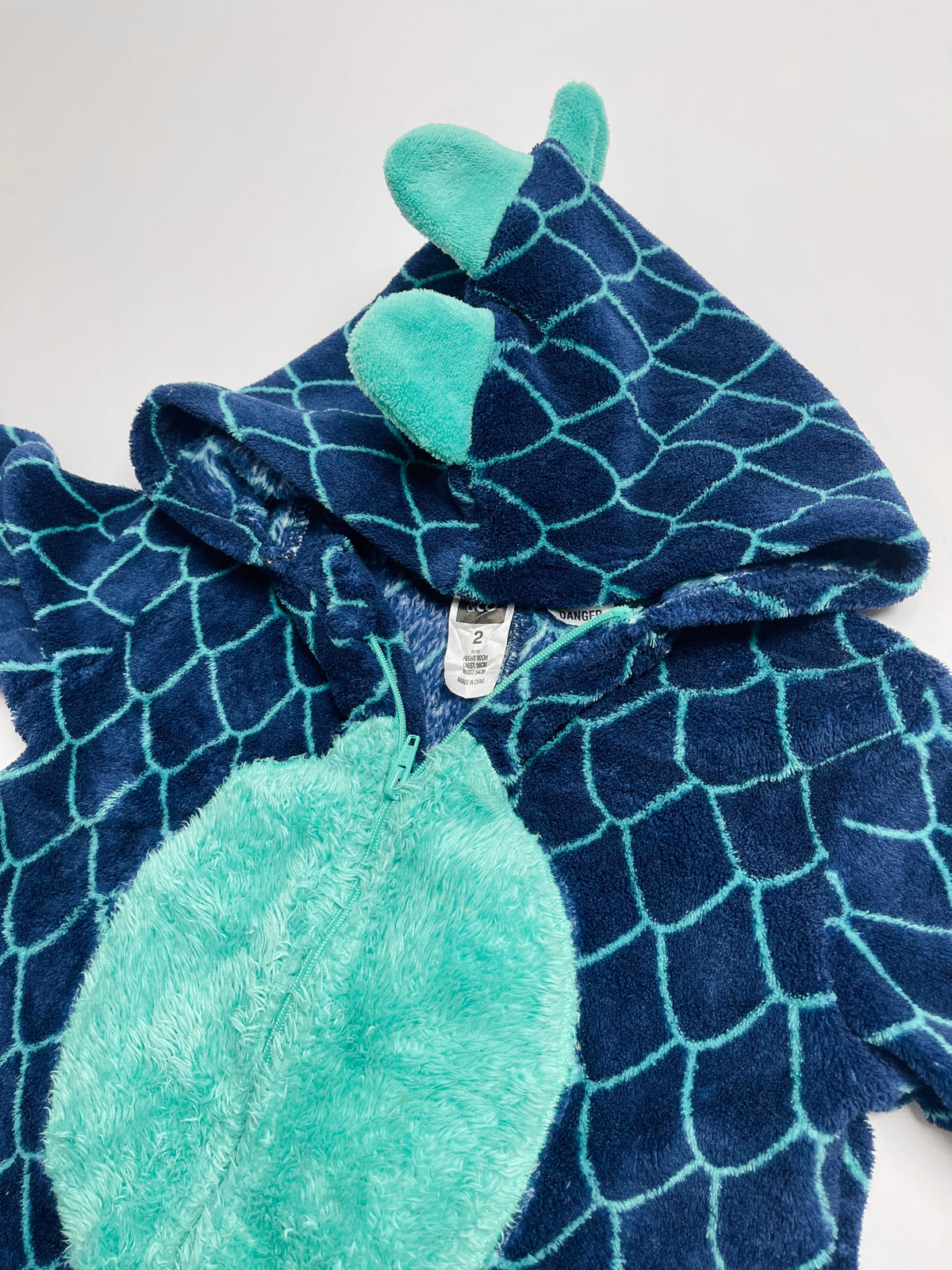 Dinosaur Plush Hooded Romper – Navy & Teal