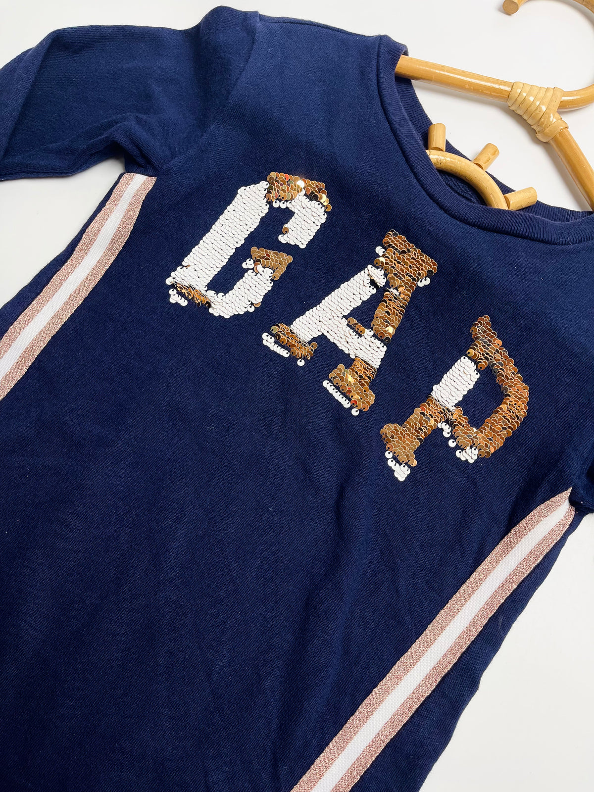 GAP Kids Navy Sequin Logo Long-Sleeve Dress | Girls