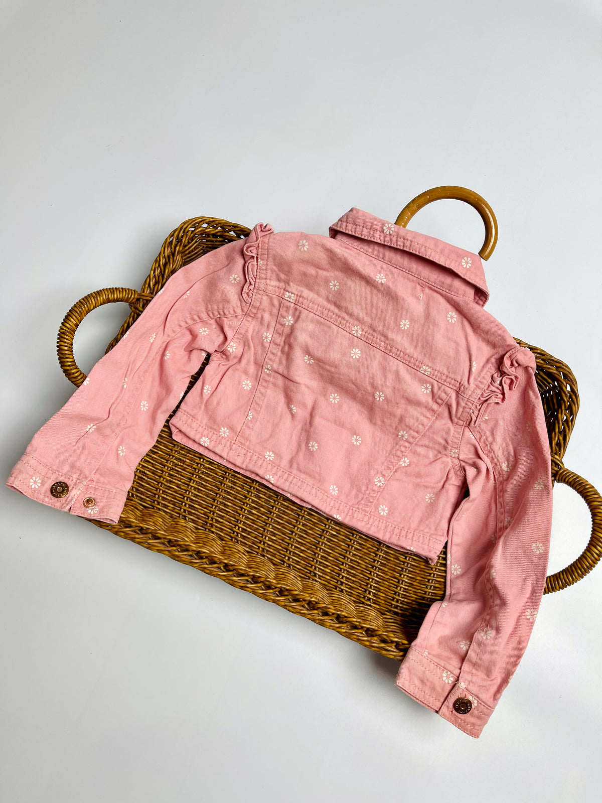 Nanette Lepore Pink Floral Denim Jacket – Ruffle Detail