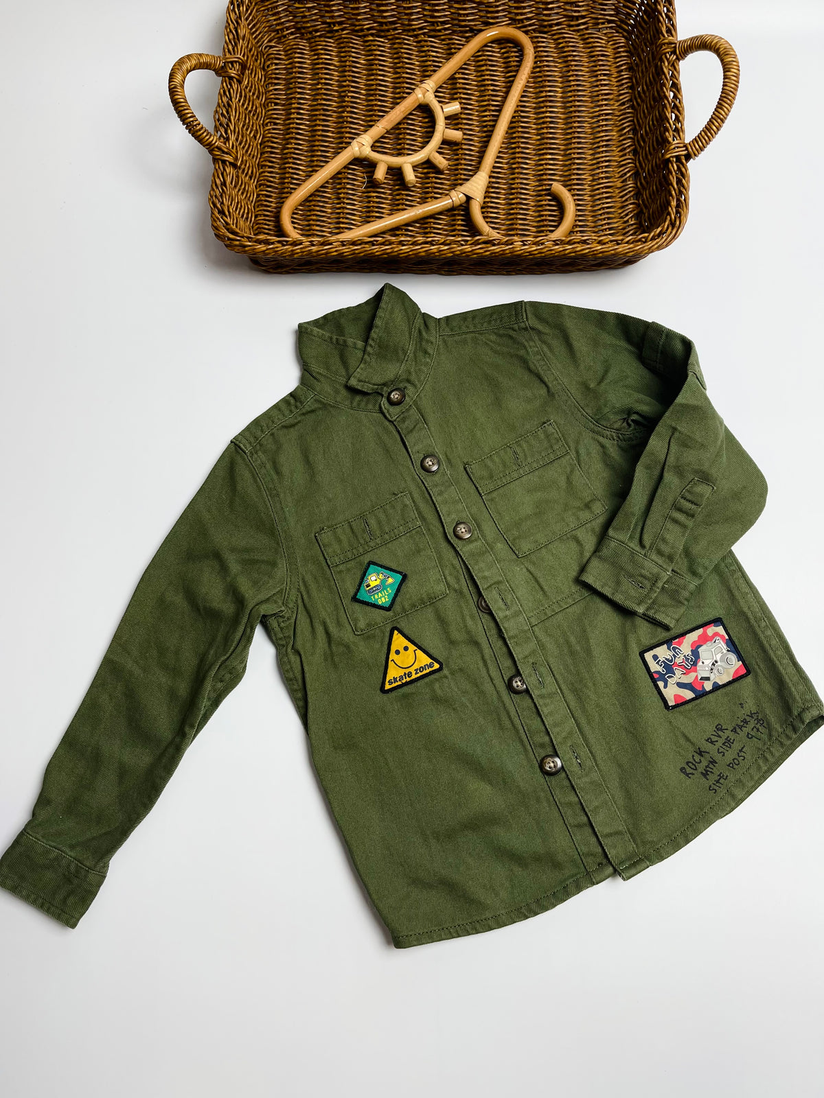 NEXT Kids Olive Green Utility Patchwork Button-Up Shirt