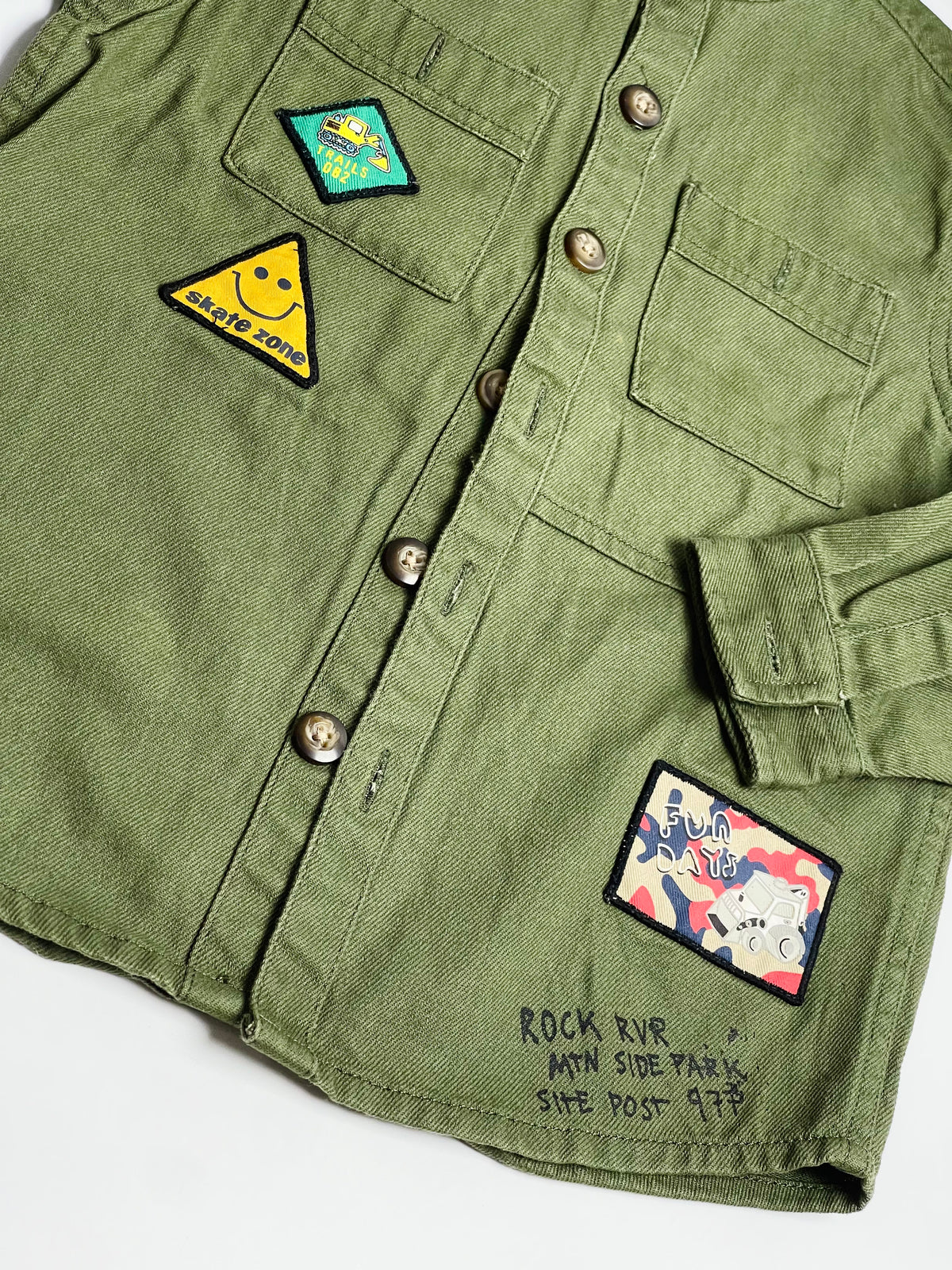 NEXT Kids Olive Green Utility Patchwork Button-Up Shirt
