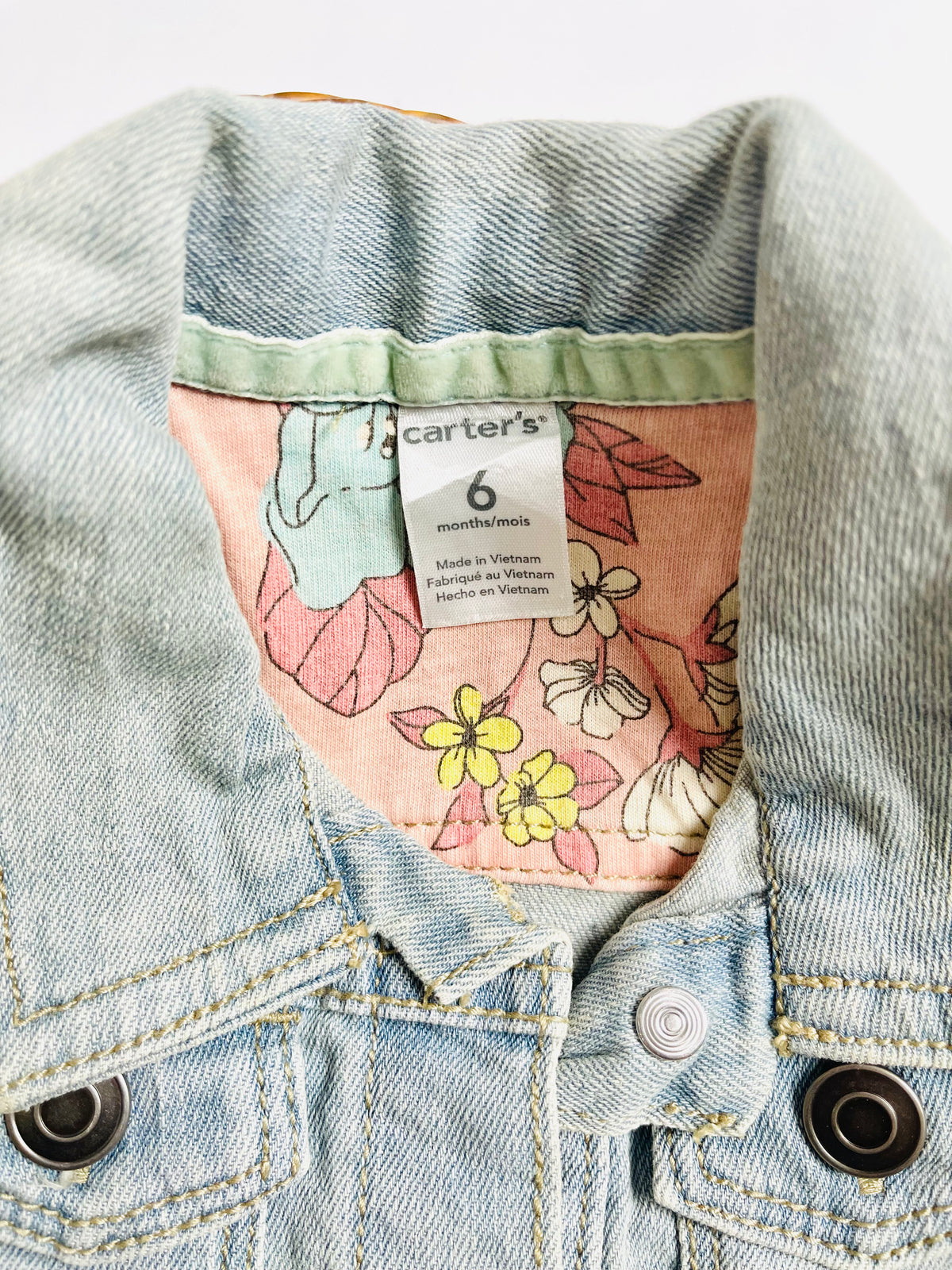 CARTER'S Light Wash Denim Jacket – Floral LiningER