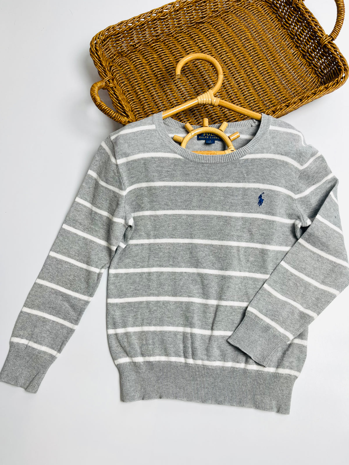 Ralph Lauren Gray & White Striped Cotton Sweater