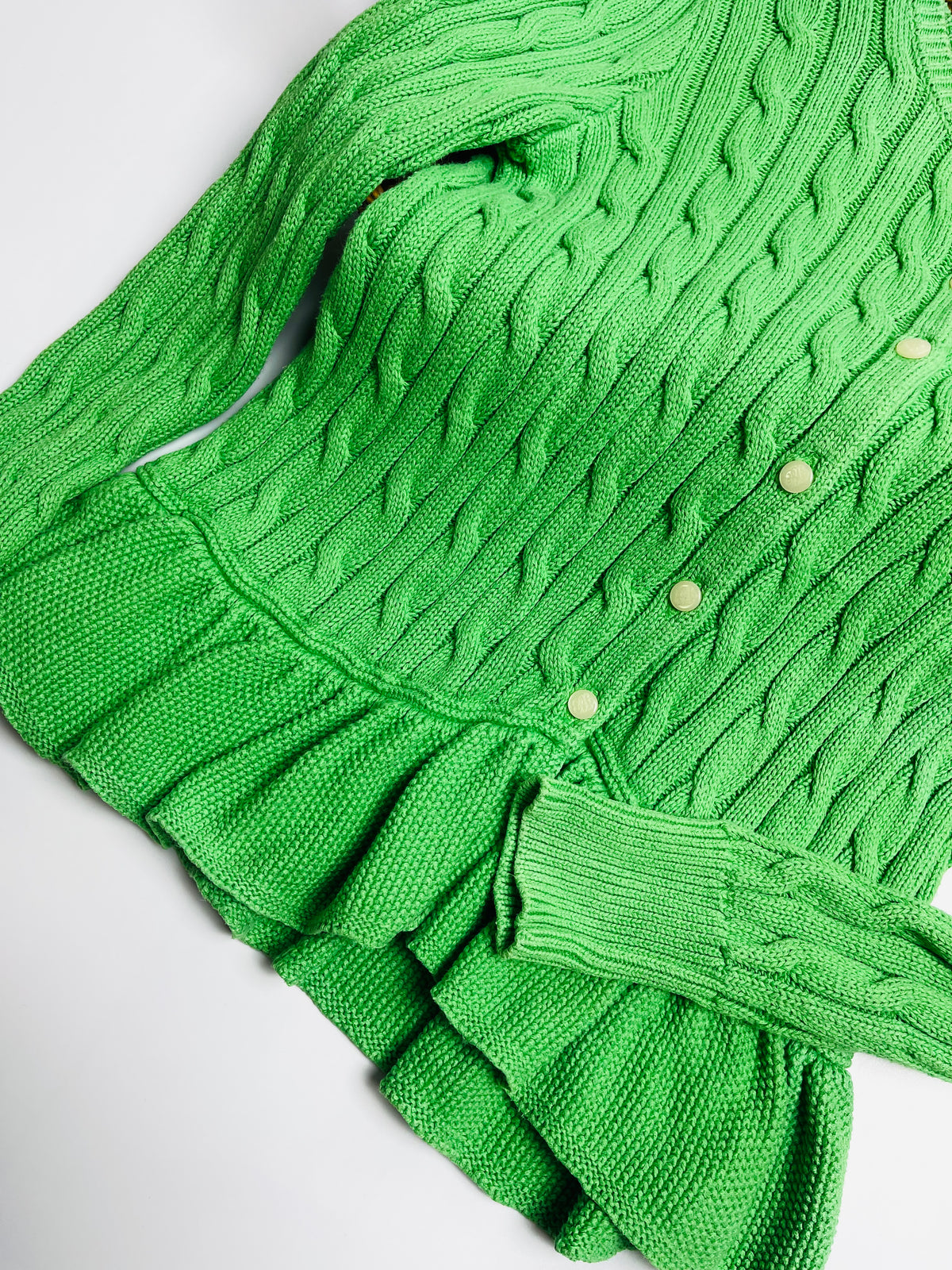 Ralph Lauren Green Cable-Knit Peplum Cardigan