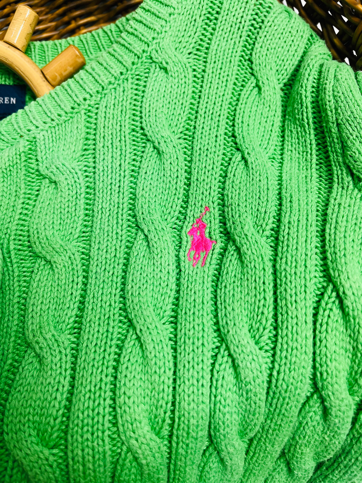 Ralph Lauren Green Cable-Knit Peplum Cardigan