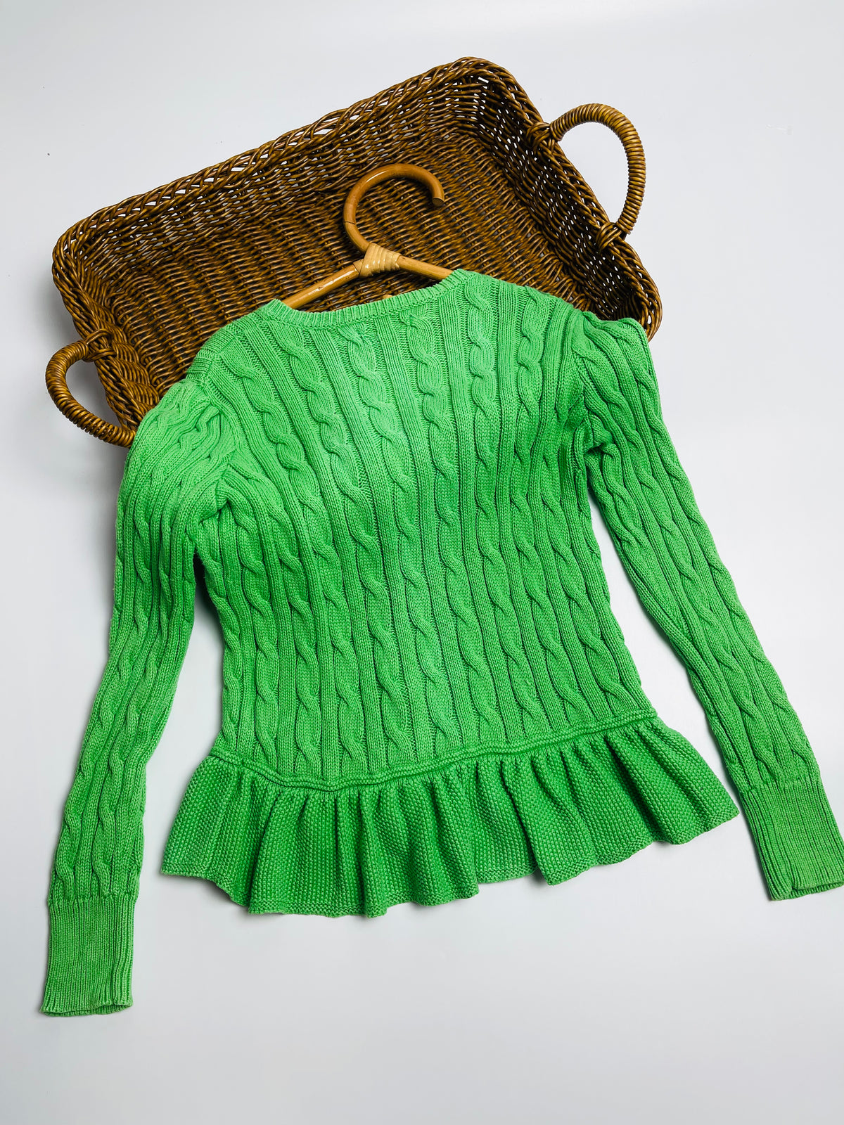 Ralph Lauren Green Cable-Knit Peplum Cardigan