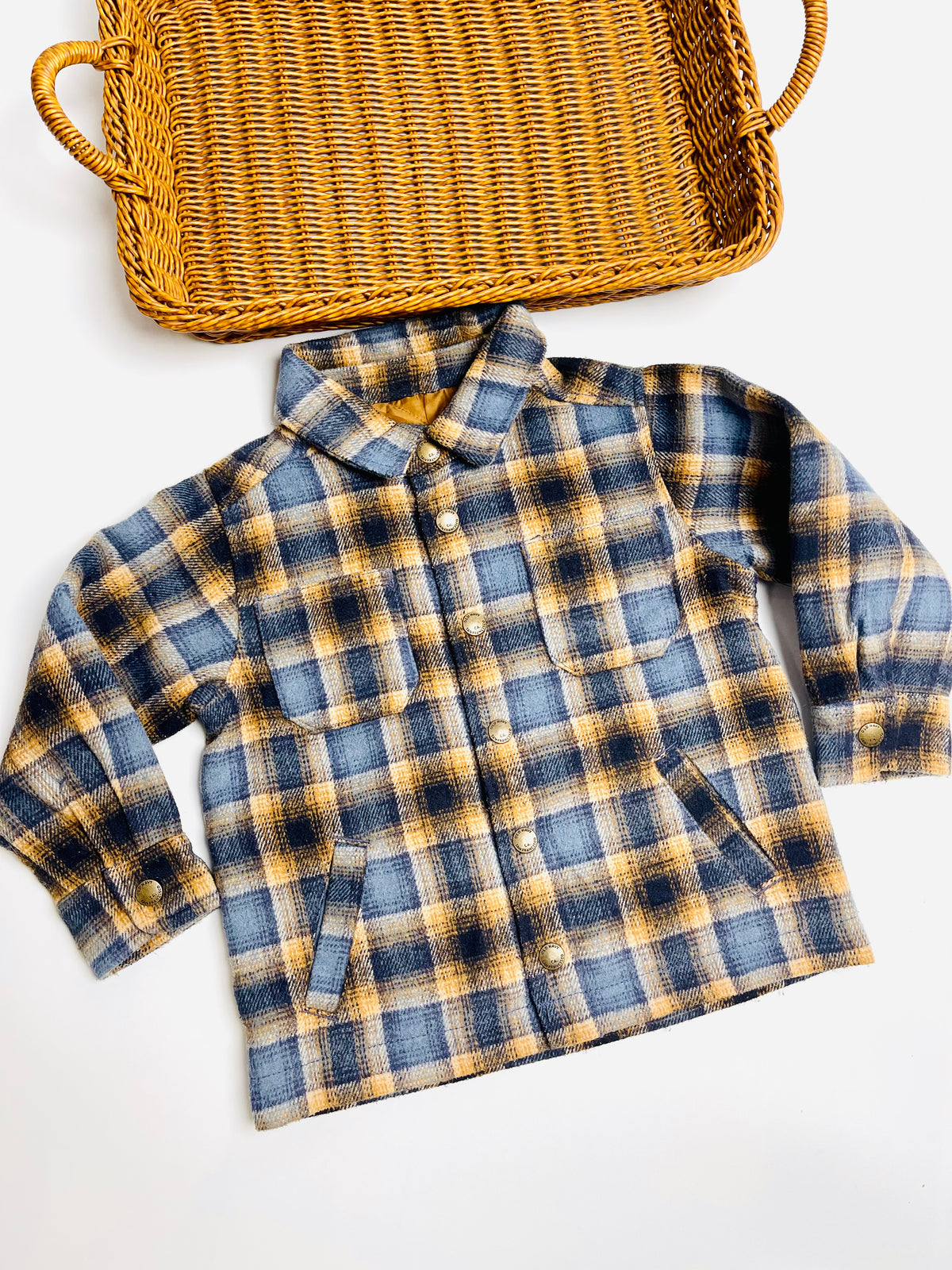 Oshkosh Kids Blue & Mustard Plaid Button-Up Shacket