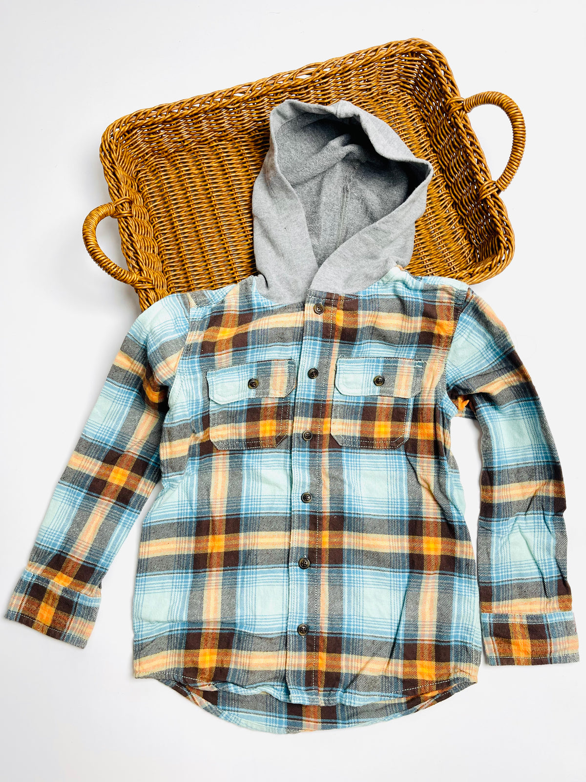 Oshkosh Kids Blue & Mustard Plaid Hooded Shirt Jacket