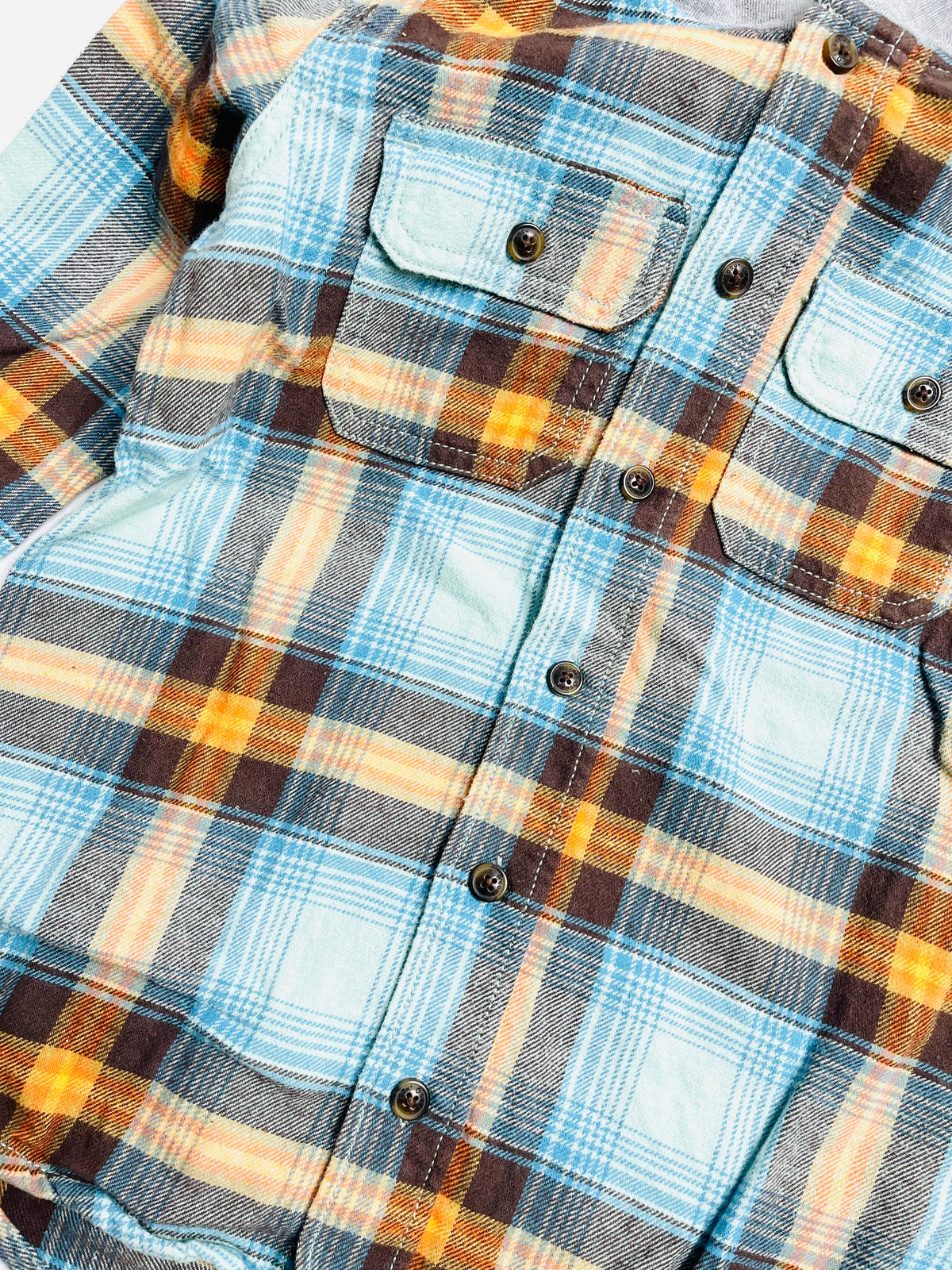 Oshkosh Kids Blue & Mustard Plaid Hooded Shirt Jacket