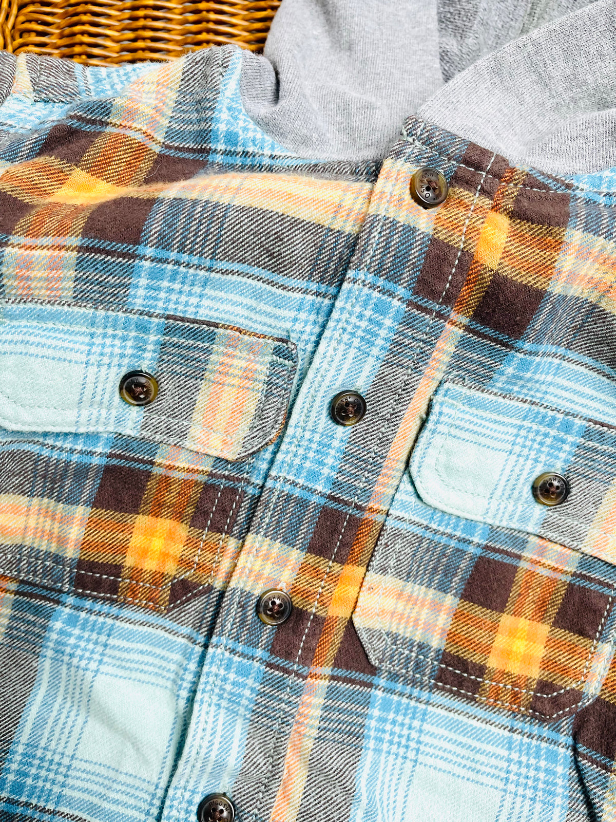 Oshkosh Kids Blue & Mustard Plaid Hooded Shirt Jacket
