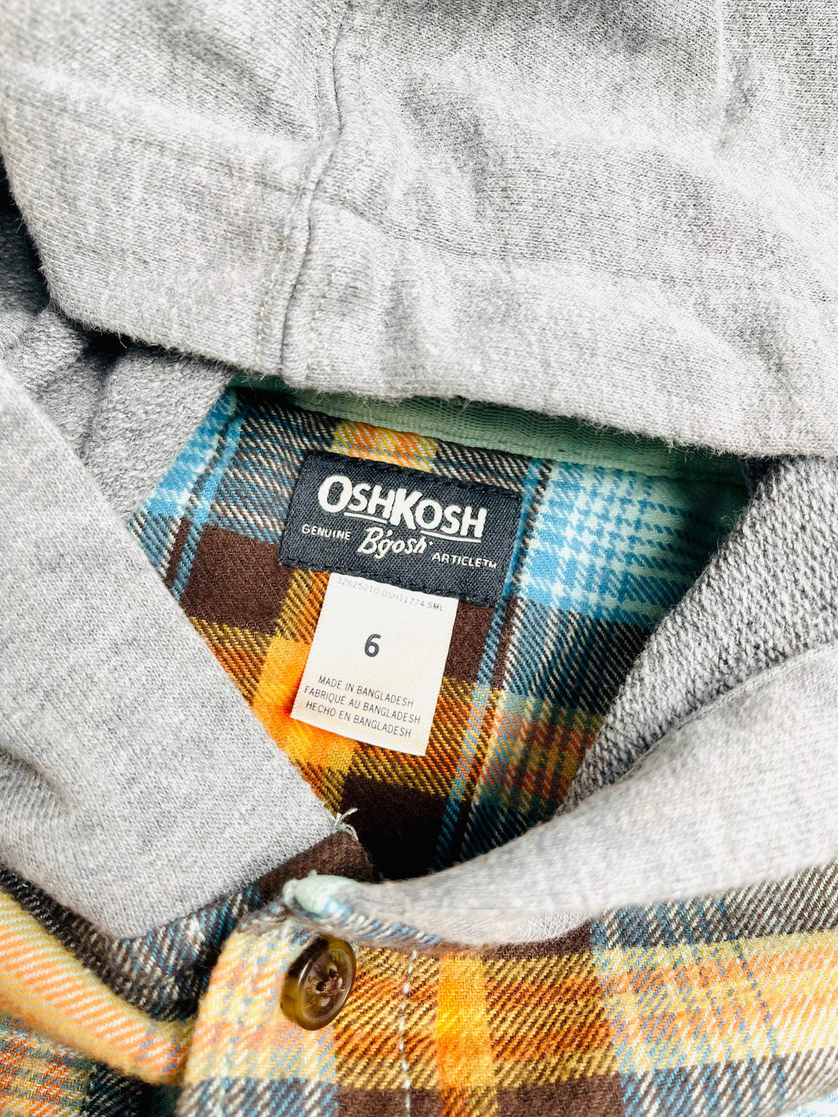 Oshkosh Kids Blue & Mustard Plaid Hooded Shirt Jacket