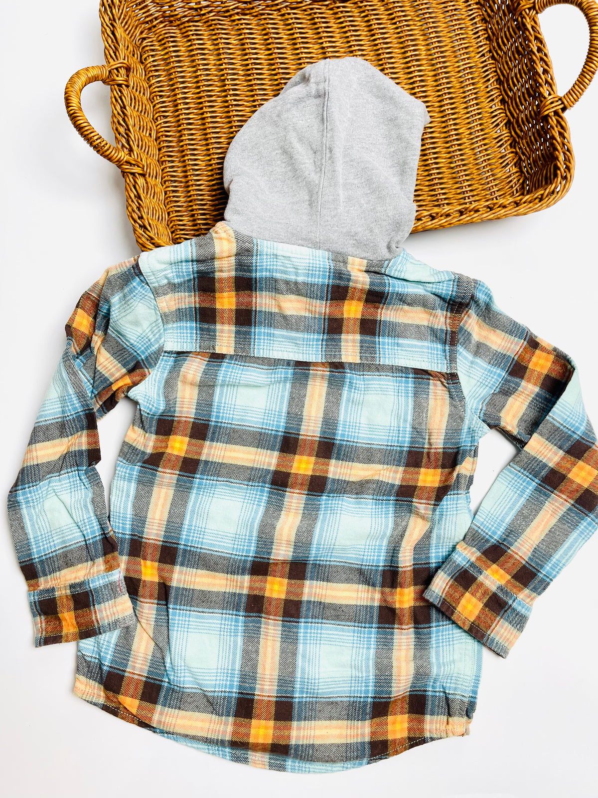 Oshkosh Kids Blue & Mustard Plaid Hooded Shirt Jacket