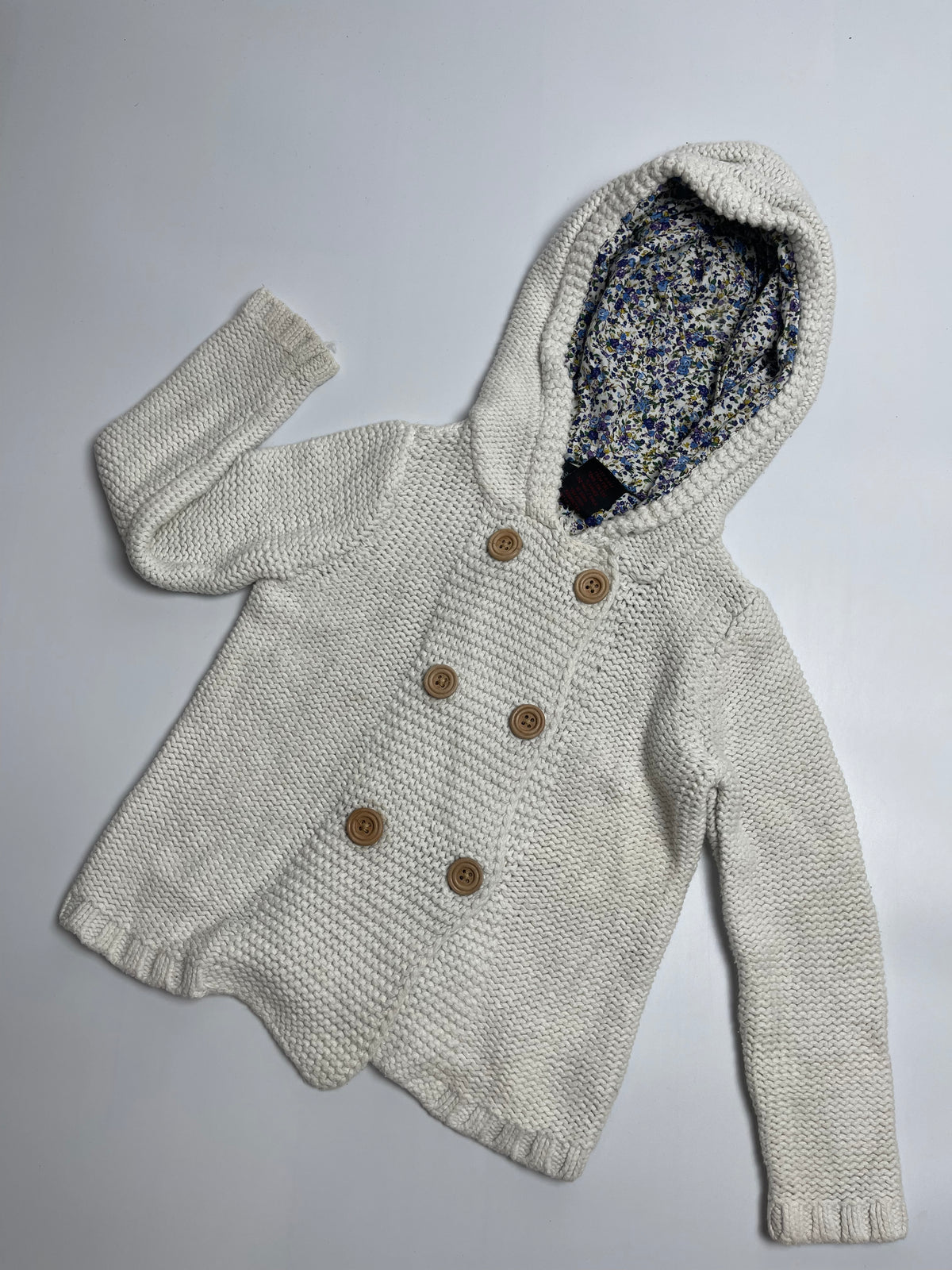 Cynthia Rowley Cream Knit Hooded Cardigan with Floral Lining