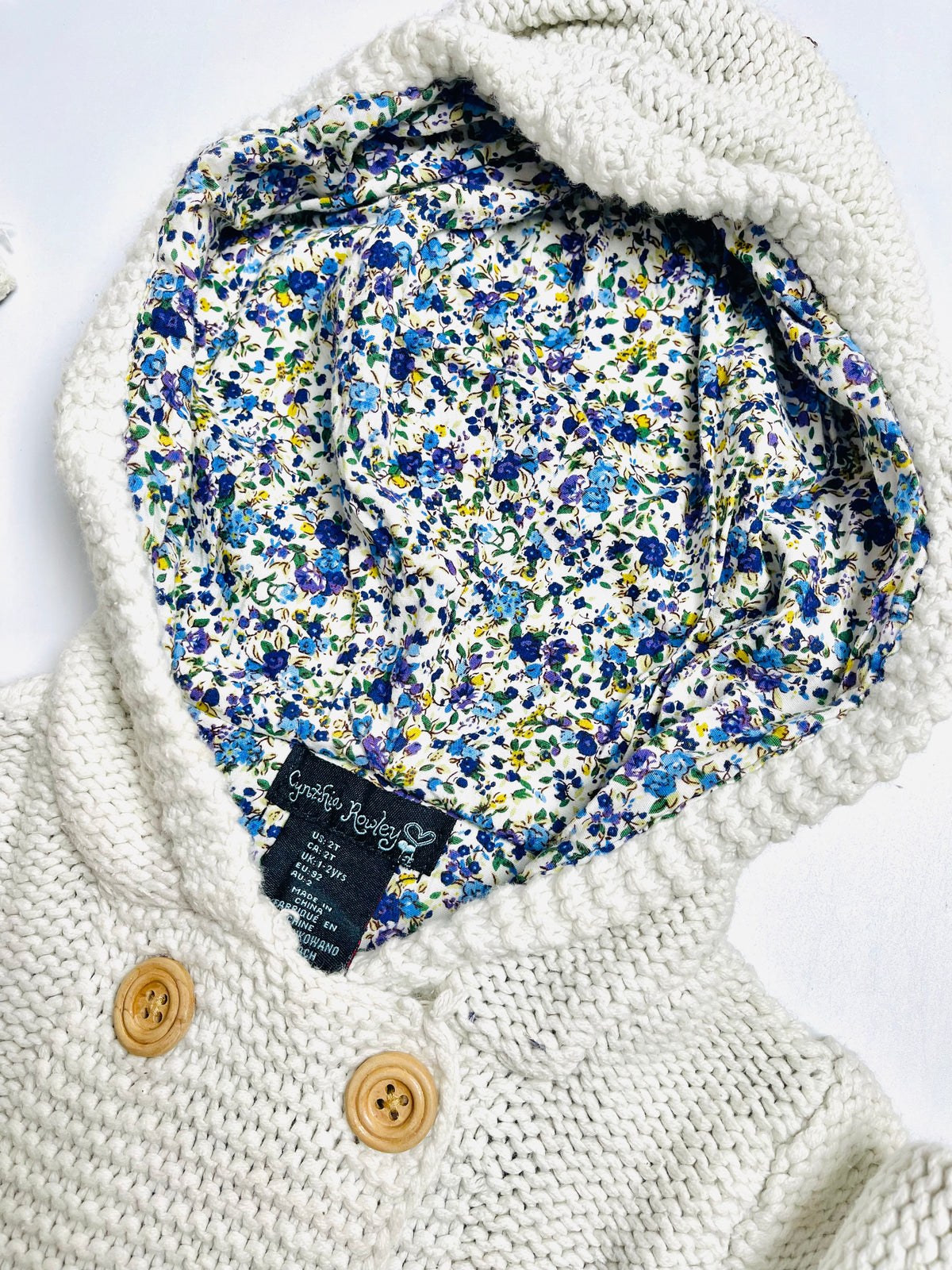 Cynthia Rowley Cream Knit Hooded Cardigan with Floral Lining