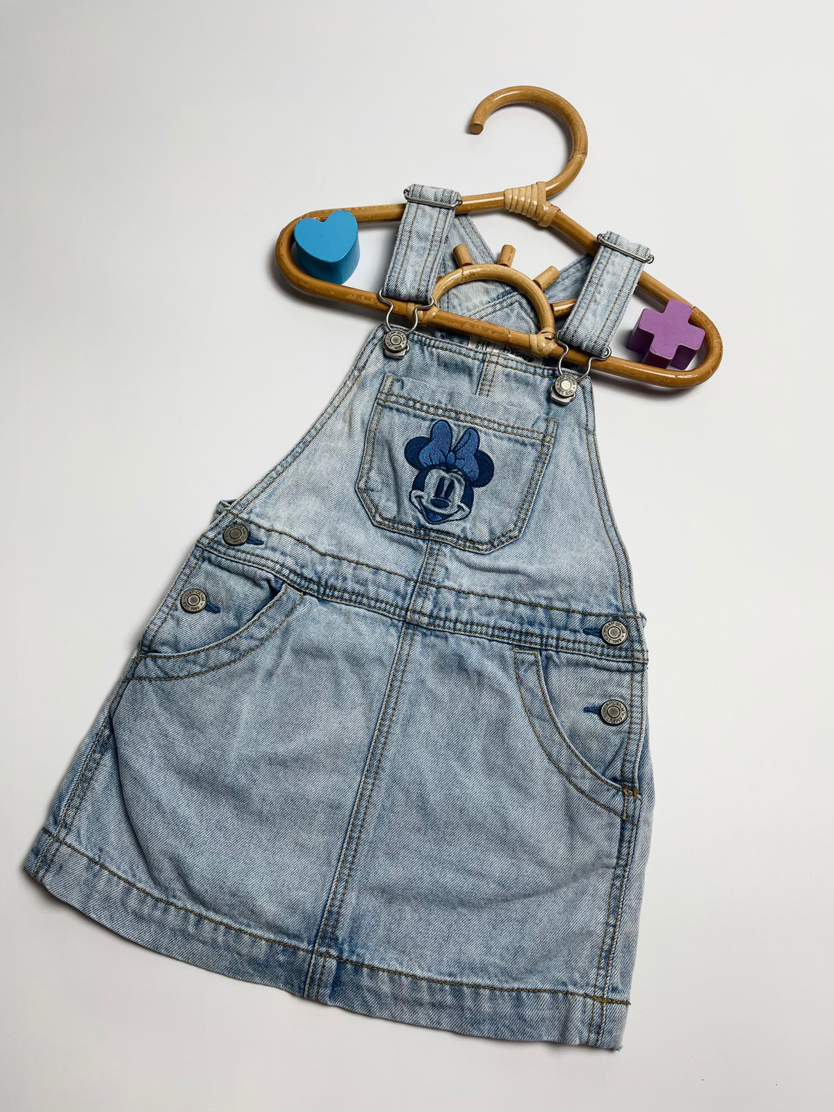 GAP x Disney Minnie Mouse Light Wash Denim Overall Dress | Girls
