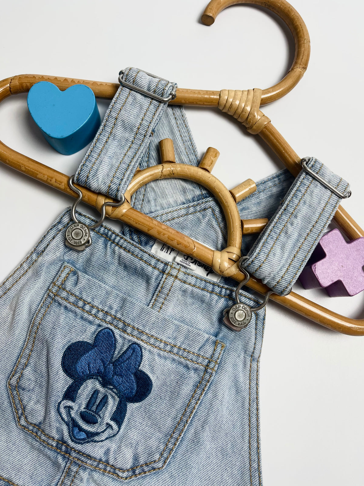 GAP x Disney Minnie Mouse Light Wash Denim Overall Dress | Girls