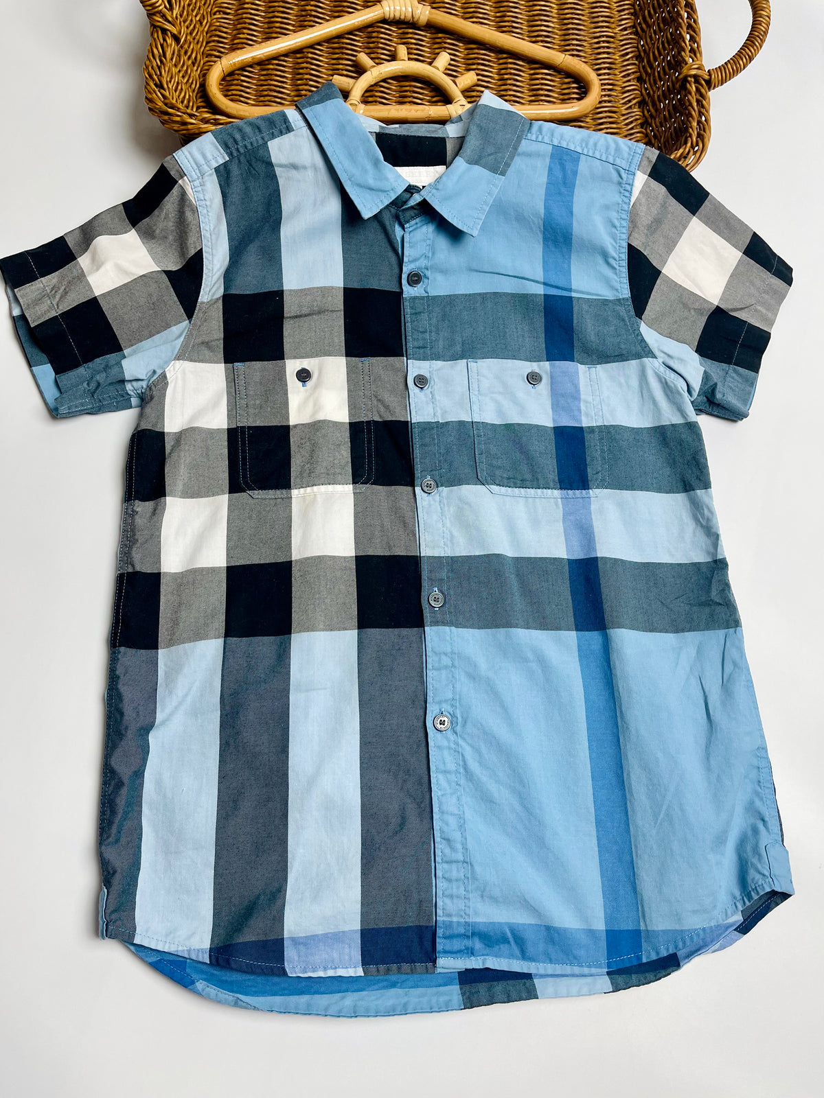 Burberry Kids Blue Patchwork Check Shirt