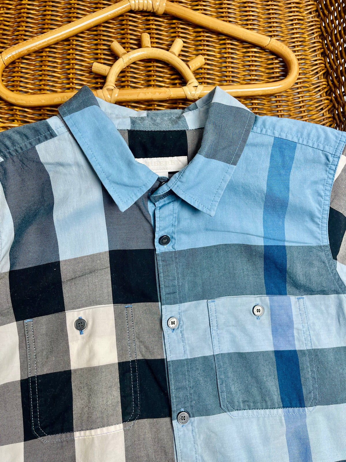 Burberry Kids Blue Patchwork Check Shirt