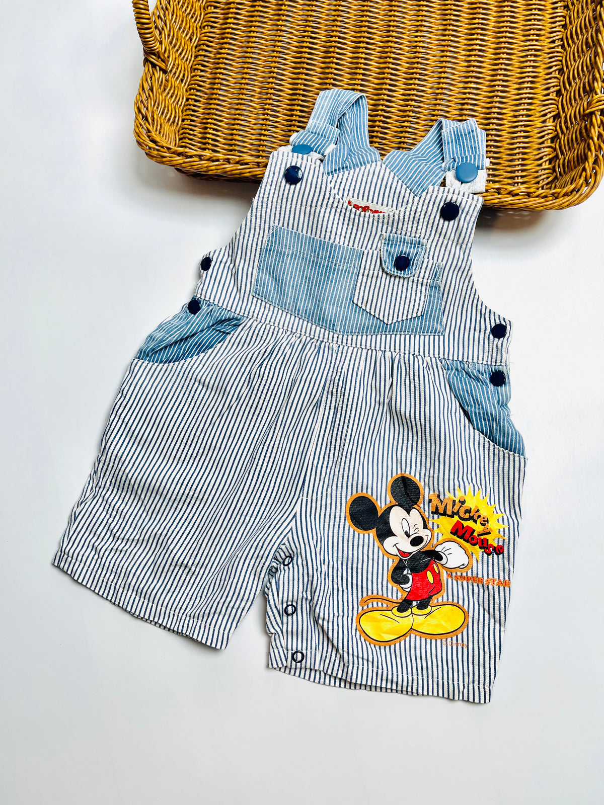 Mickey Mouse Striped Overall Shorts – Blue