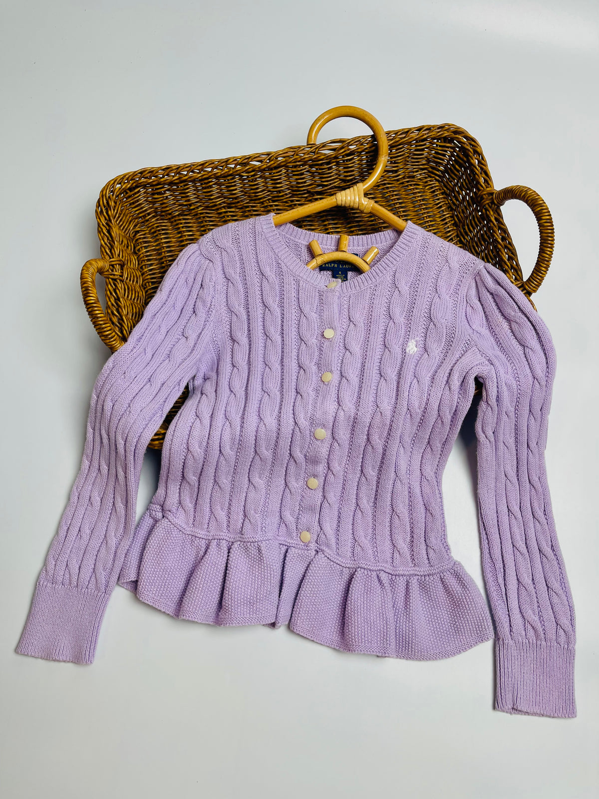 Polo Ralph Lauren Lavender Cable-Knit Peplum Cardigan
