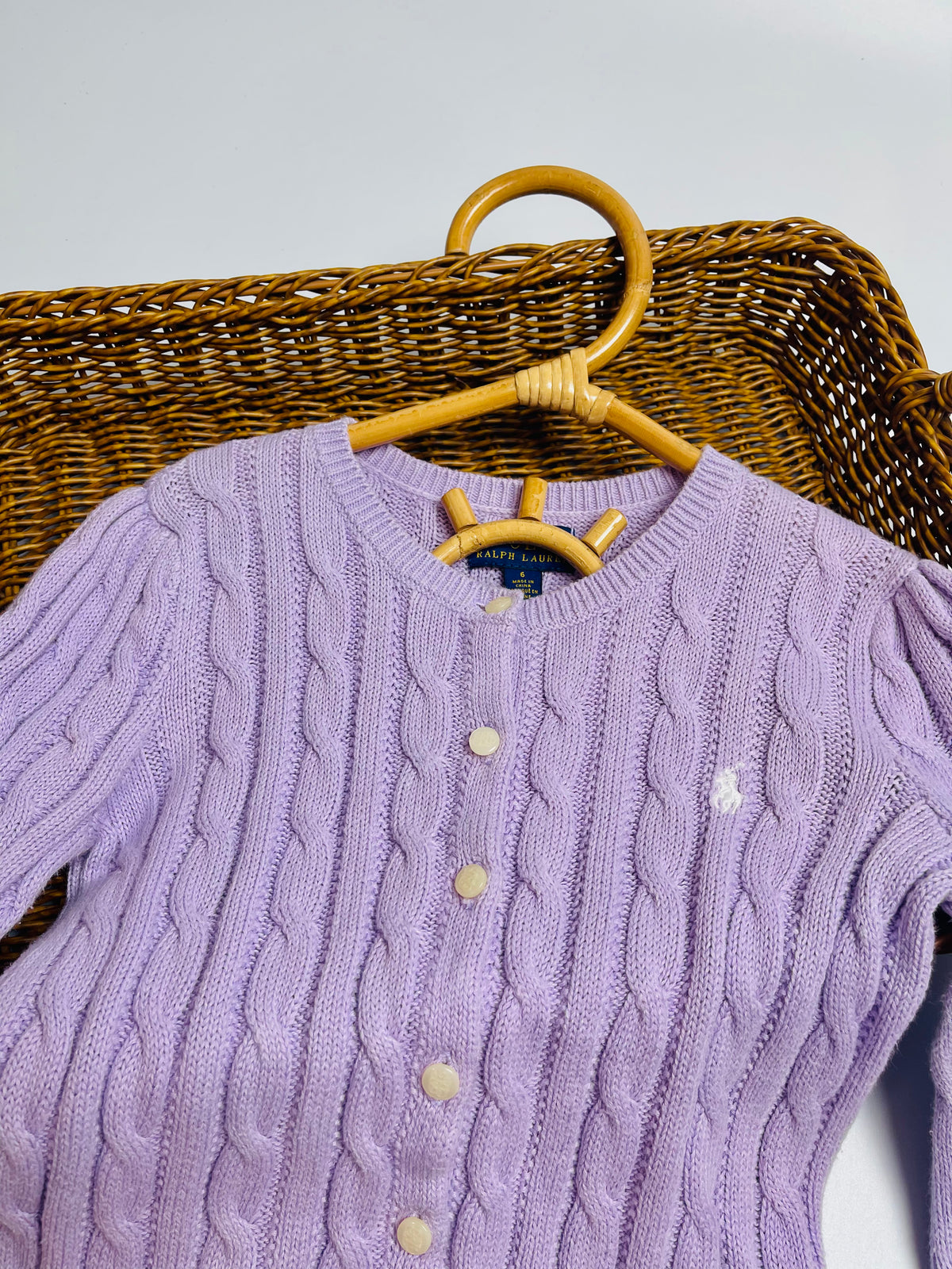 Polo Ralph Lauren Lavender Cable-Knit Peplum Cardigan