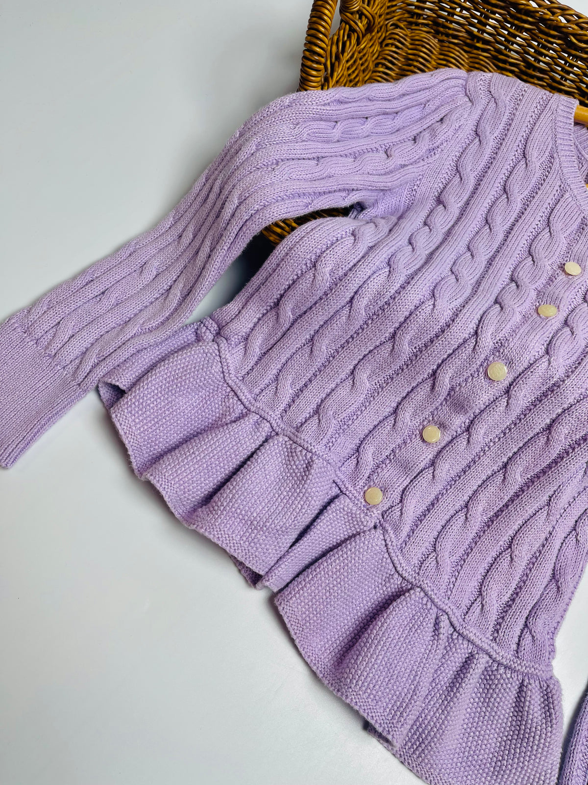 Polo Ralph Lauren Lavender Cable-Knit Peplum Cardigan