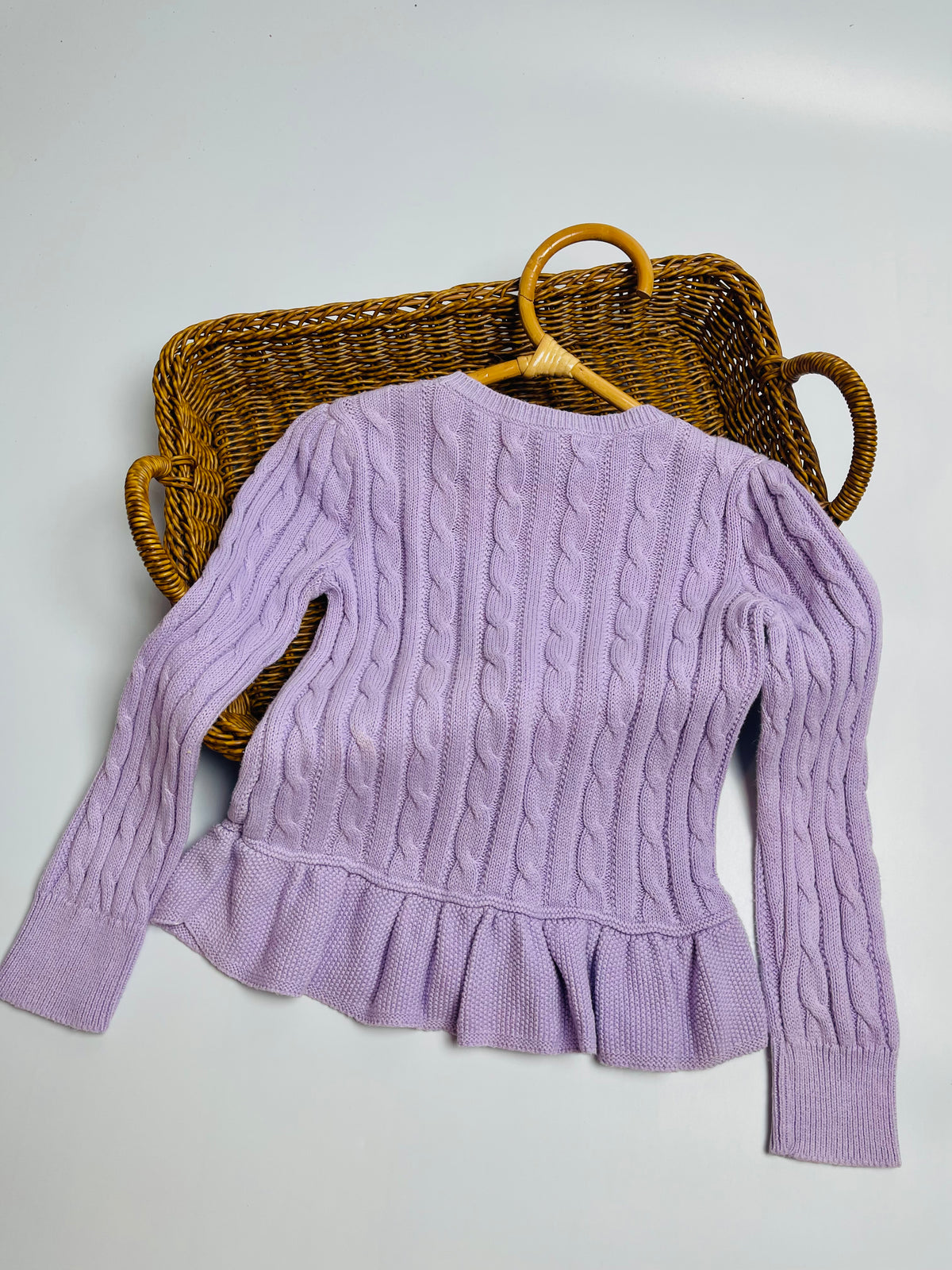 Polo Ralph Lauren Lavender Cable-Knit Peplum Cardigan