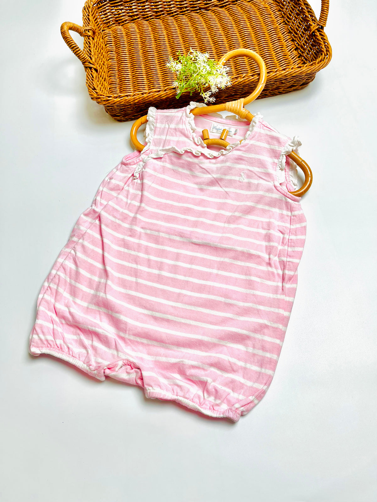 Ralph Lauren Pink & White Striped Bubble Romper