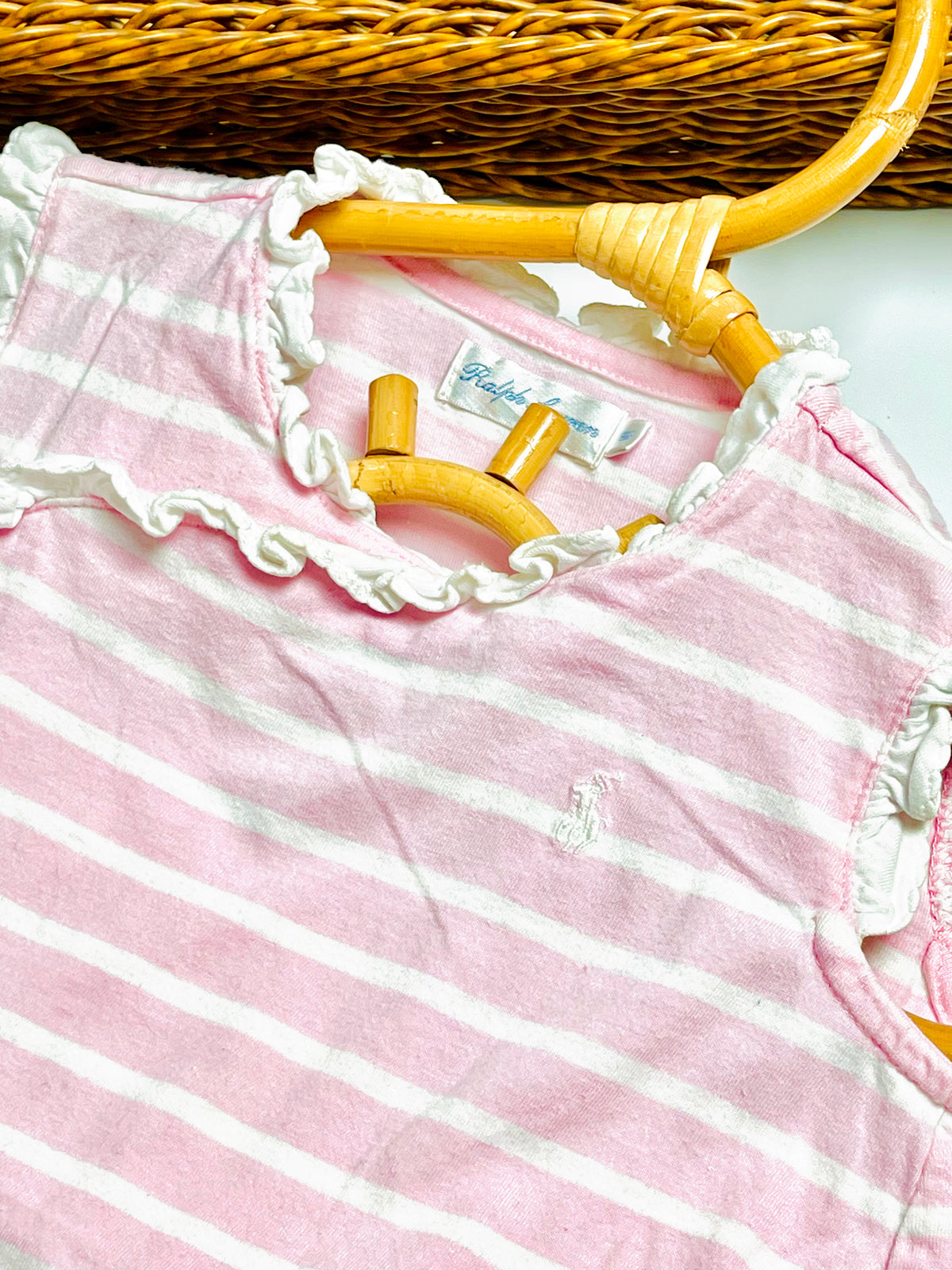 Ralph Lauren Pink & White Striped Bubble Romper