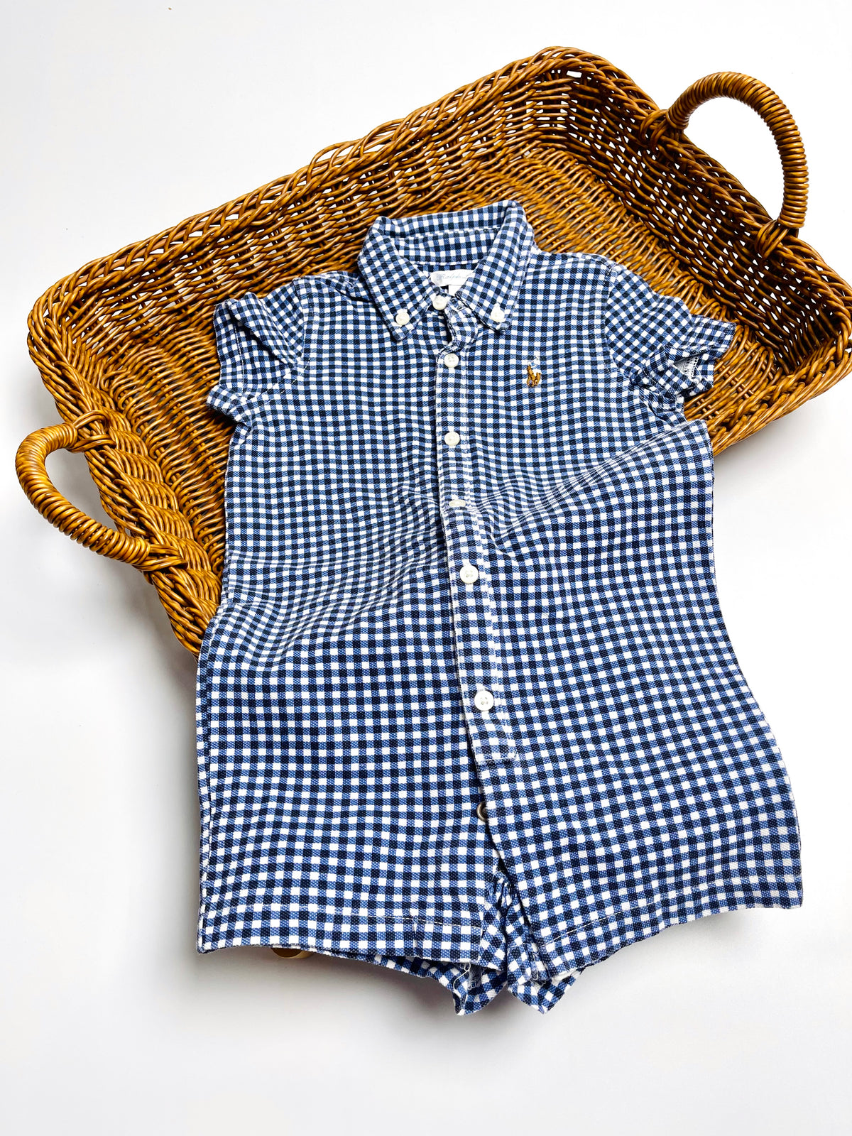 Ralph Lauren Navy Gingham Button-Down Romper