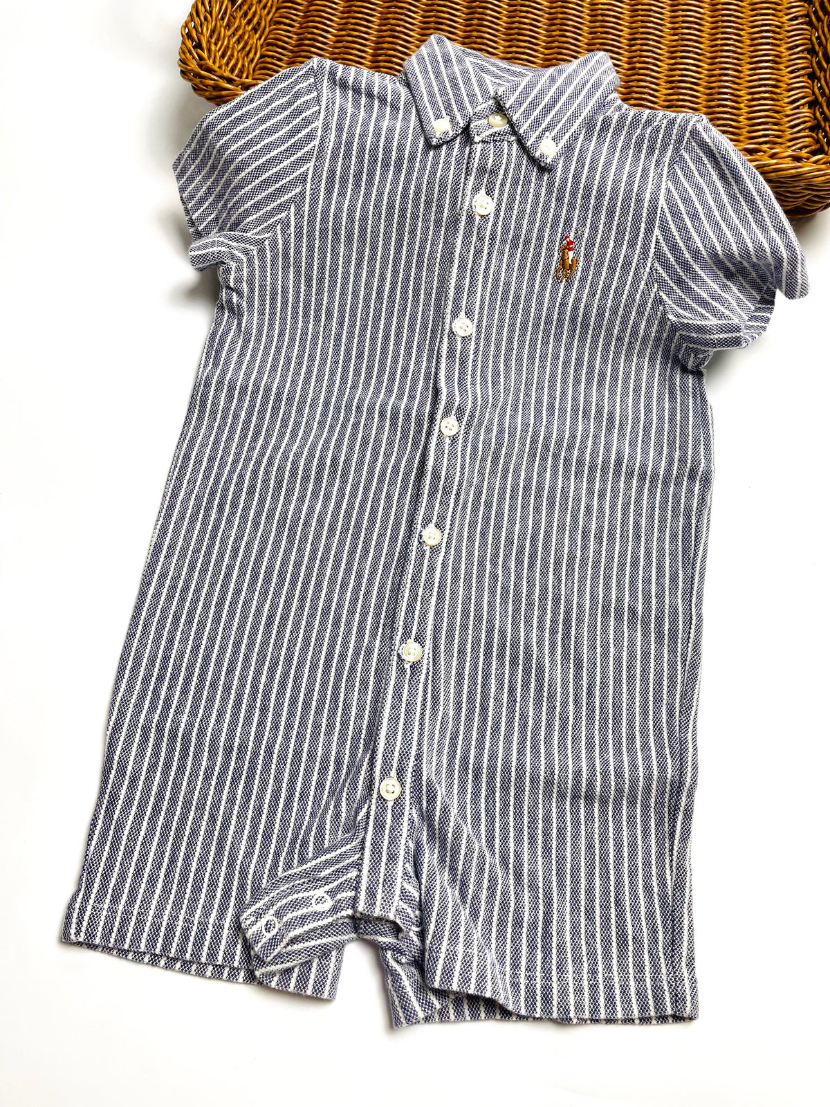 Ralph Lauren Navy Stripe Collared Romper