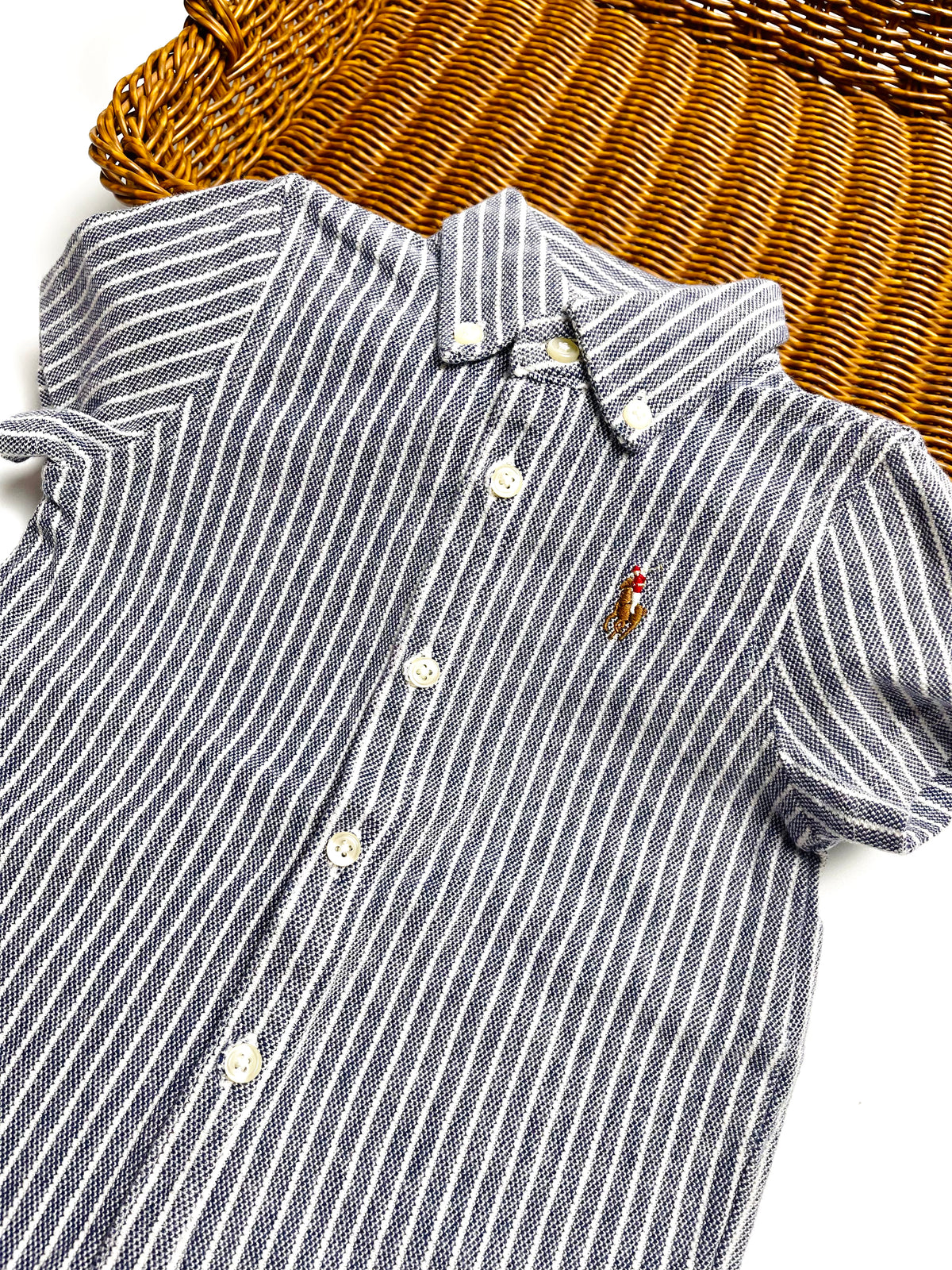 Ralph Lauren Navy Stripe Collared Romper